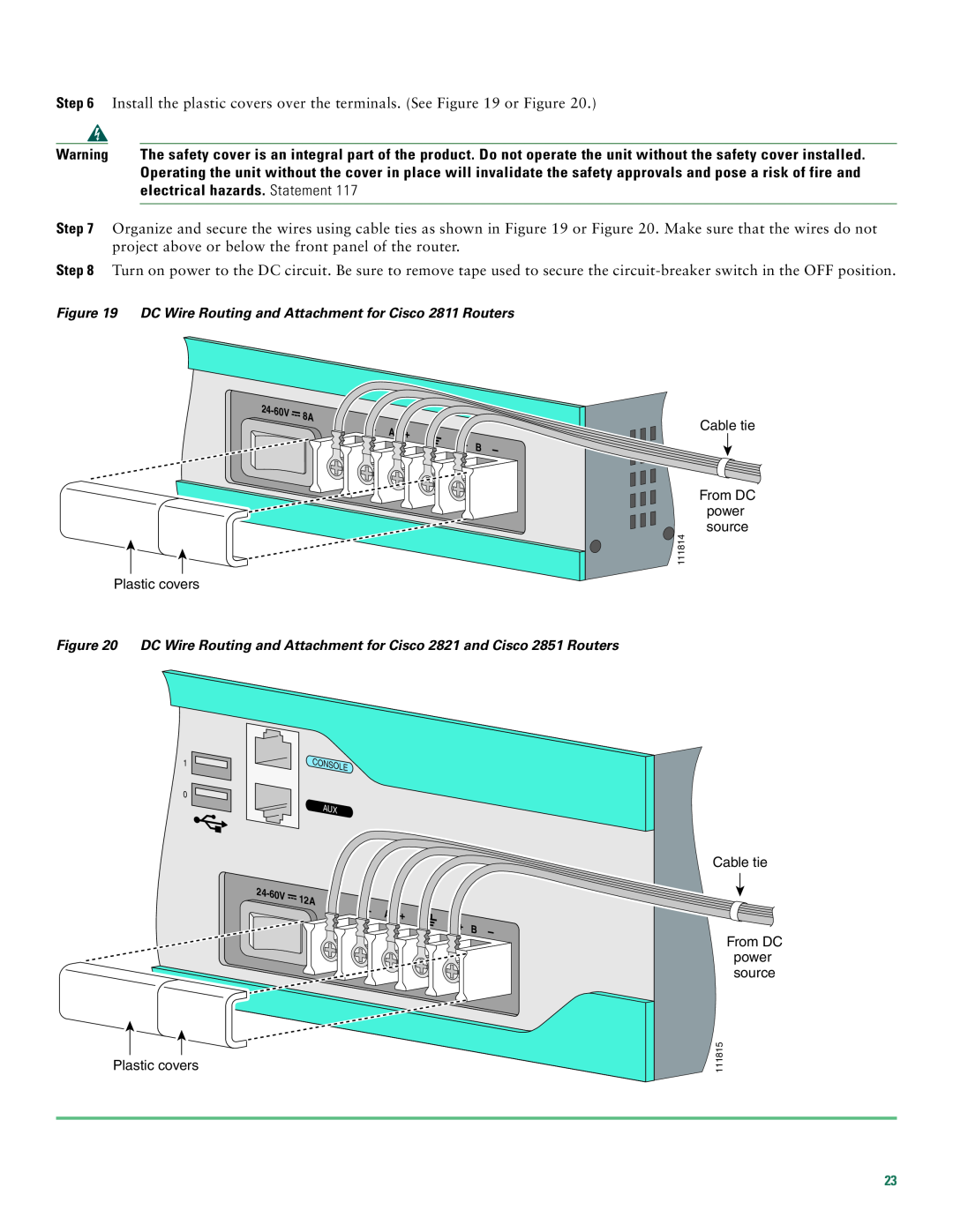 Cisco Systems 2800 manual electrical hazards. Statement, DC Wire Routing and Attachment for Cisco 2811 Routers 