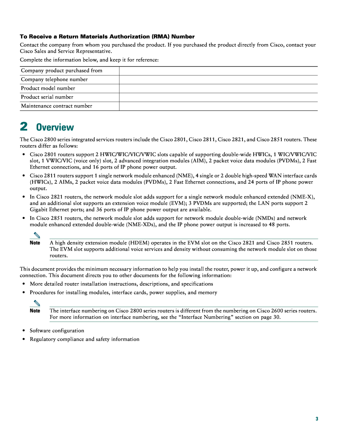 Cisco Systems 2800 manual Overview, To Receive a Return Materials Authorization RMA Number 