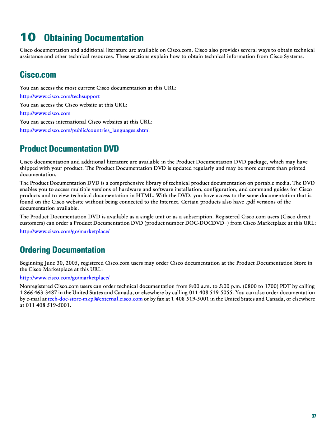 Cisco Systems 2800 manual Obtaining Documentation, Cisco.com, Product Documentation DVD, Ordering Documentation 