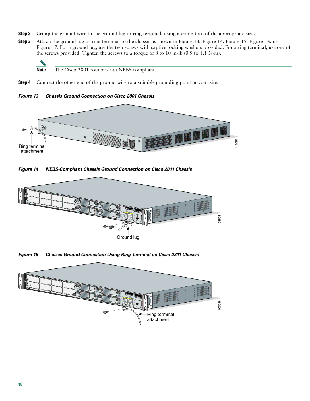 Cisco Systems 2800 manual Chassis Ground Connection on Cisco 2801 Chassis 