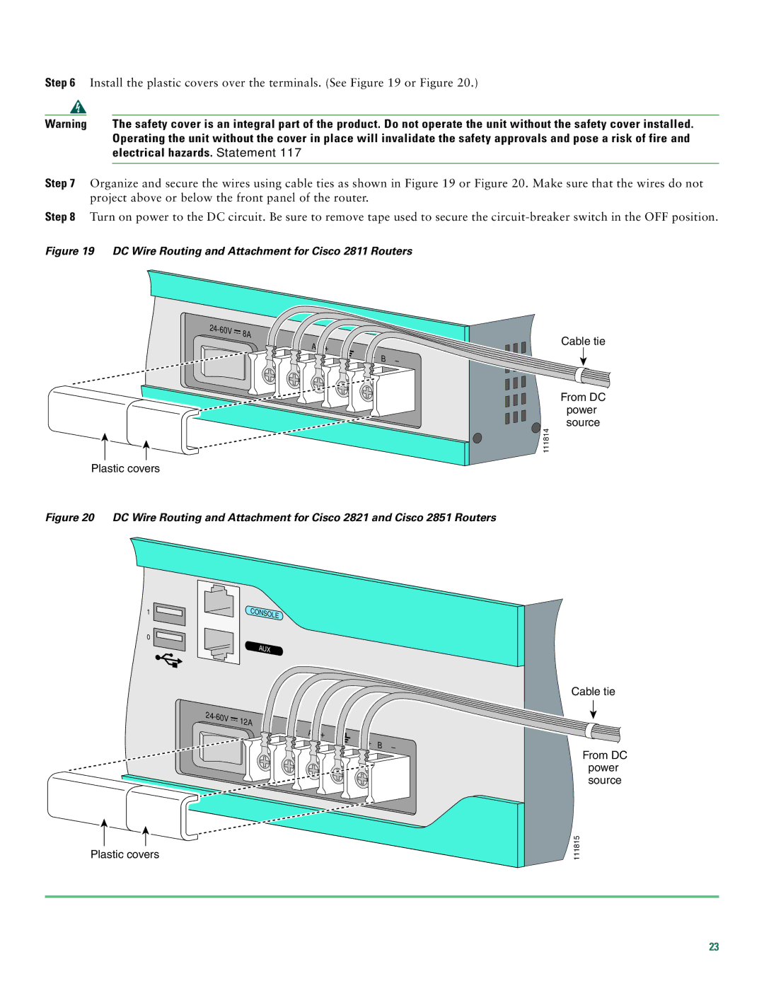 Cisco Systems 2800 manual Electrical hazards. Statement, DC Wire Routing and Attachment for Cisco 2811 Routers 