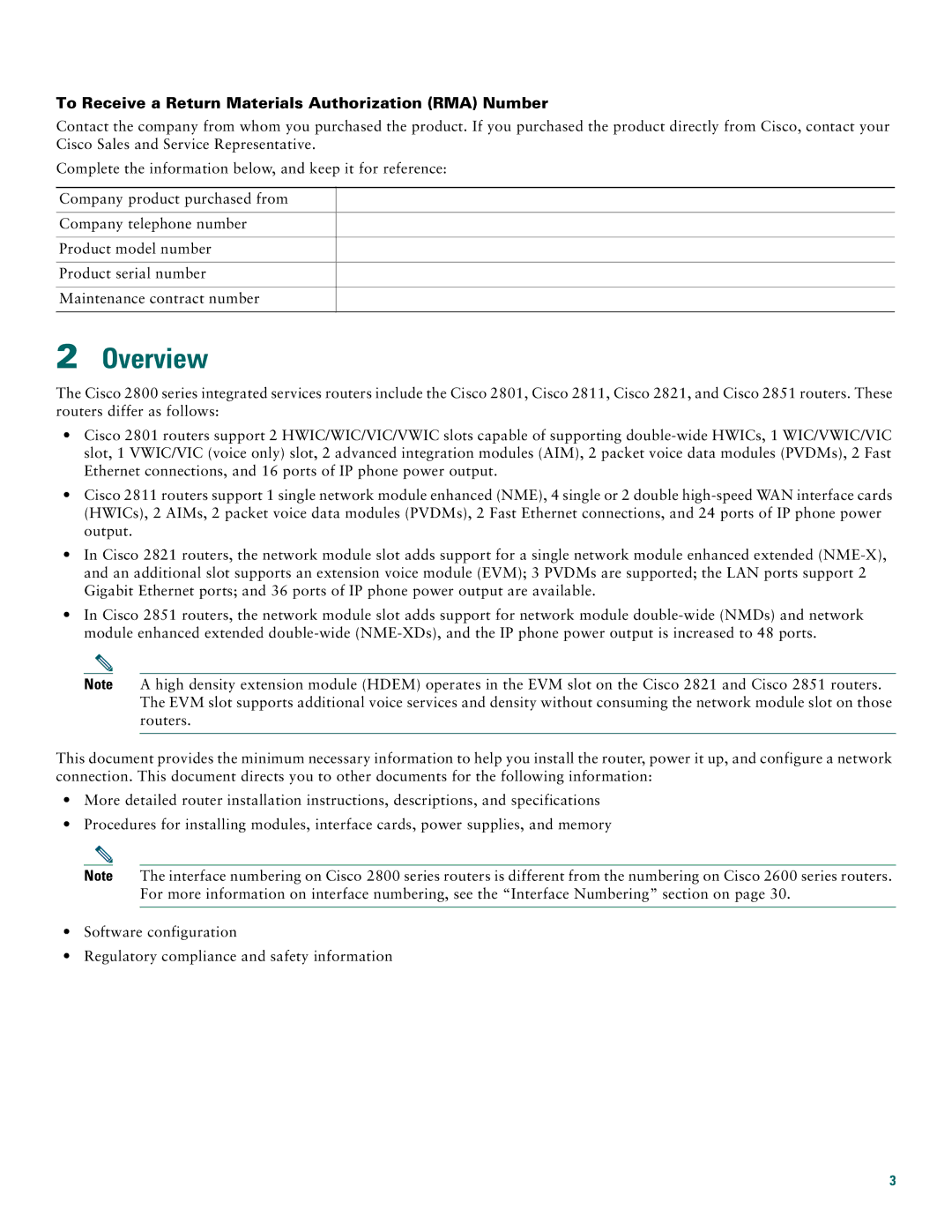 Cisco Systems 2800 manual Overview, To Receive a Return Materials Authorization RMA Number 