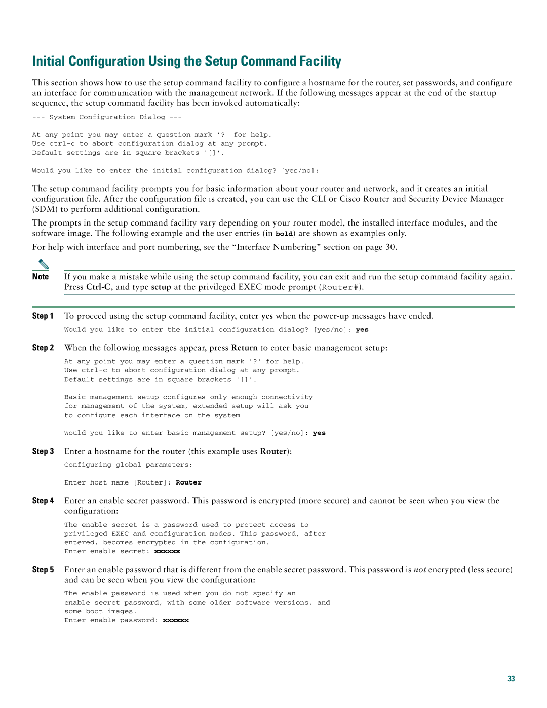 Cisco Systems 2800 manual Initial Configuration Using the Setup Command Facility 