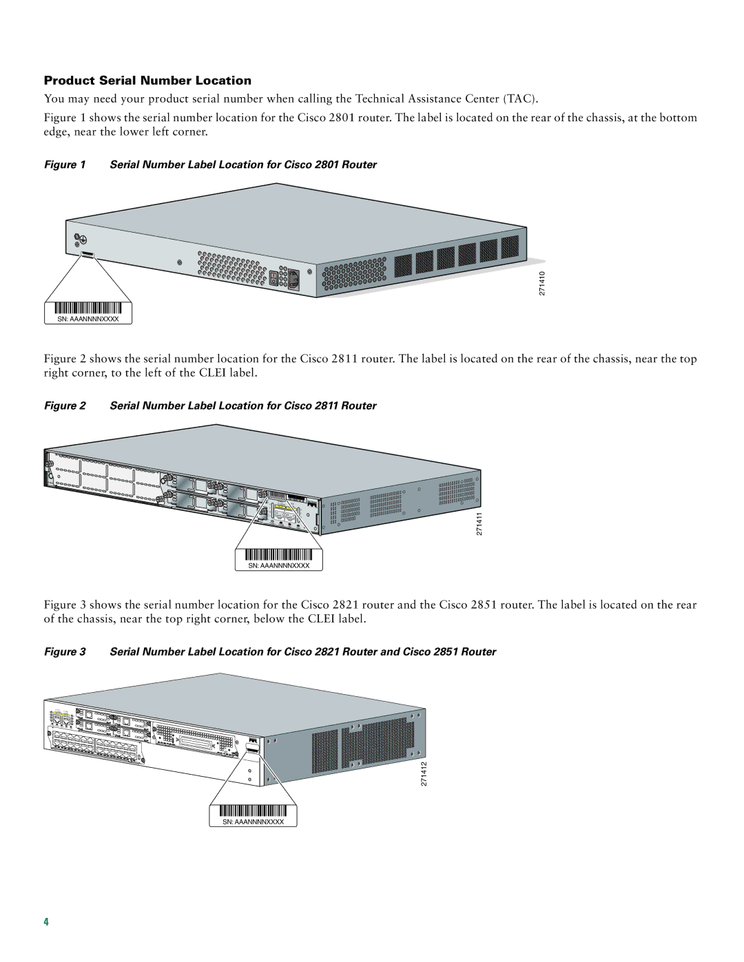 Cisco Systems 2800 manual Product Serial Number Location, Serial Number Label Location for Cisco 2801 Router 