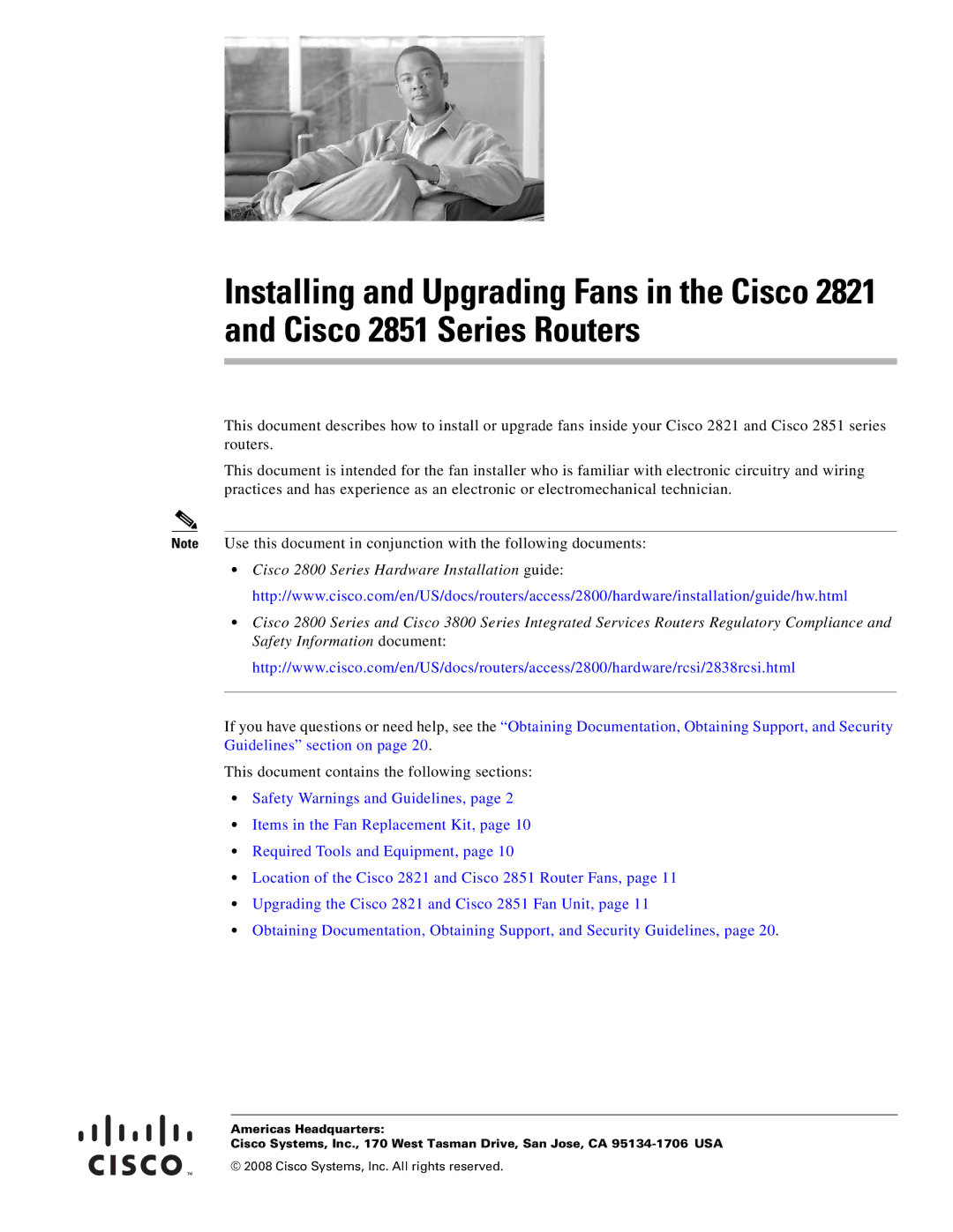 Cisco Systems 2821 Series, 2851 Series manual This document contains the following sections 