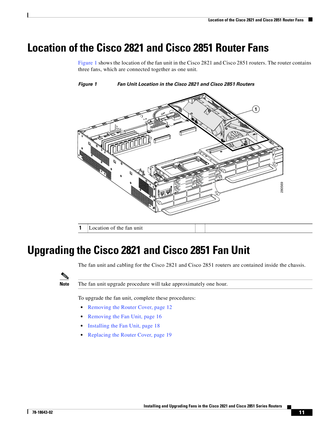 Cisco Systems 2821 Series, 2851 Series manual Location of the Cisco 2821 and Cisco 2851 Router Fans 