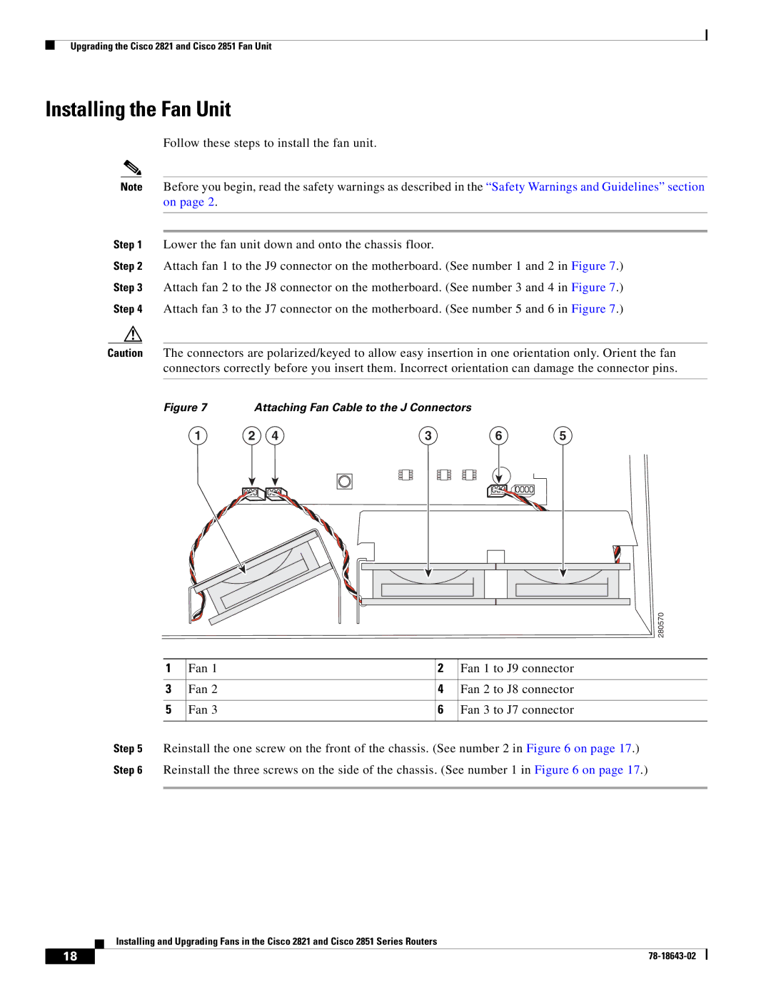 Cisco Systems 2851 Series, 2821 Series manual Installing the Fan Unit 