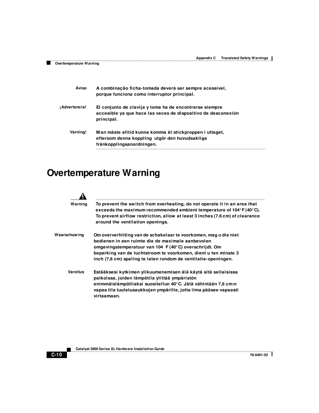 Cisco Systems 2900 Series XL manual Overtemperature Warning 