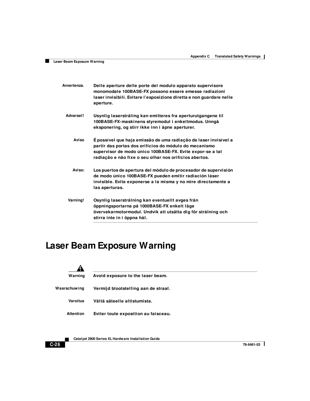 Cisco Systems 2900 Series XL manual Laser Beam Exposure Warning 