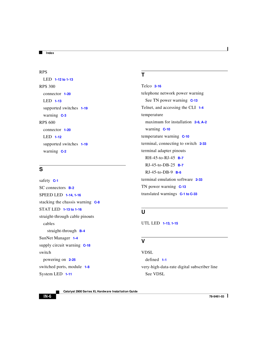 Cisco Systems 2900 Series XL manual IN-6 