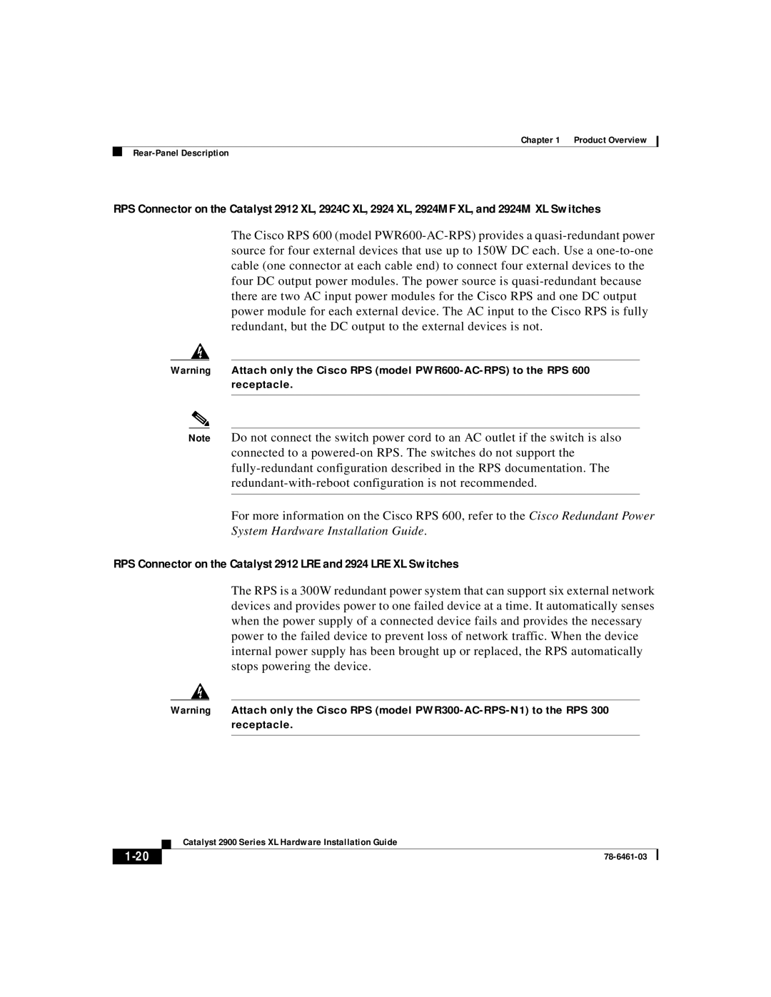 Cisco Systems 2900 Series XL manual Product Overview Rear-Panel Description 