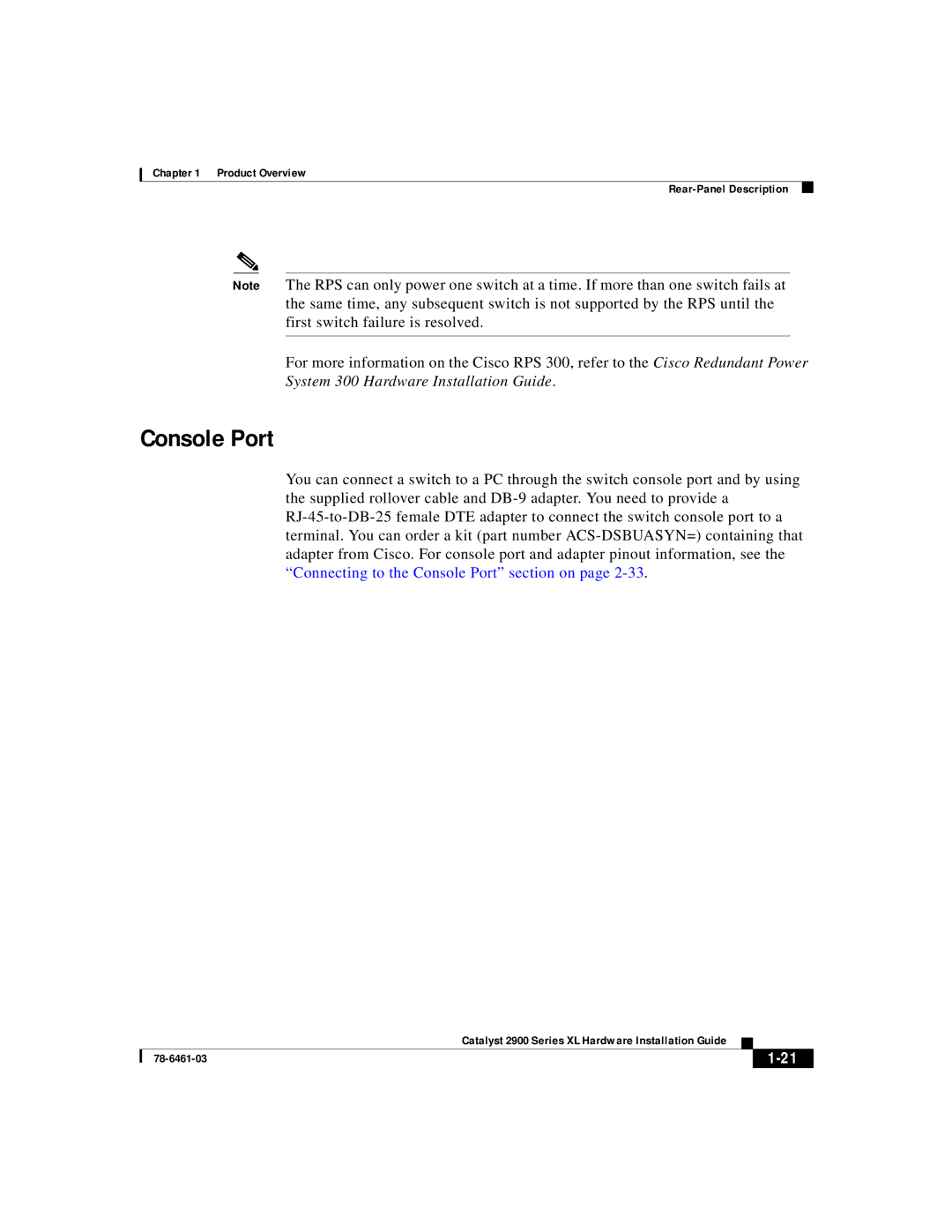 Cisco Systems 2900 Series XL manual Console Port 