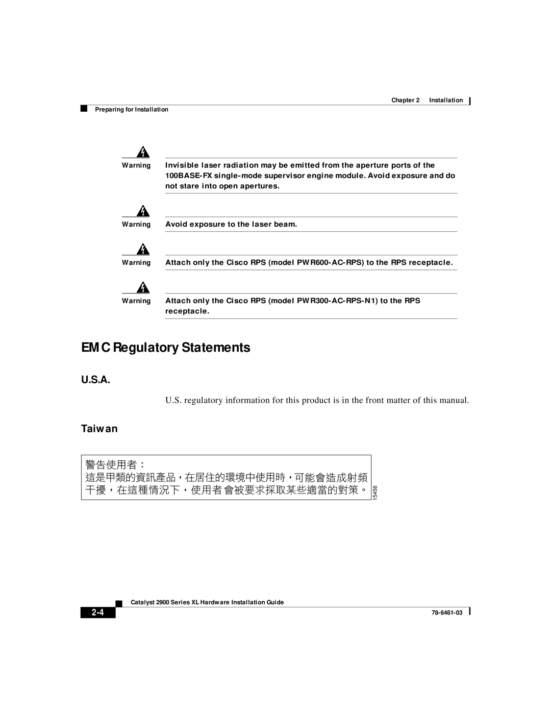 Cisco Systems 2900 Series XL manual EMC Regulatory Statements, Taiwan 