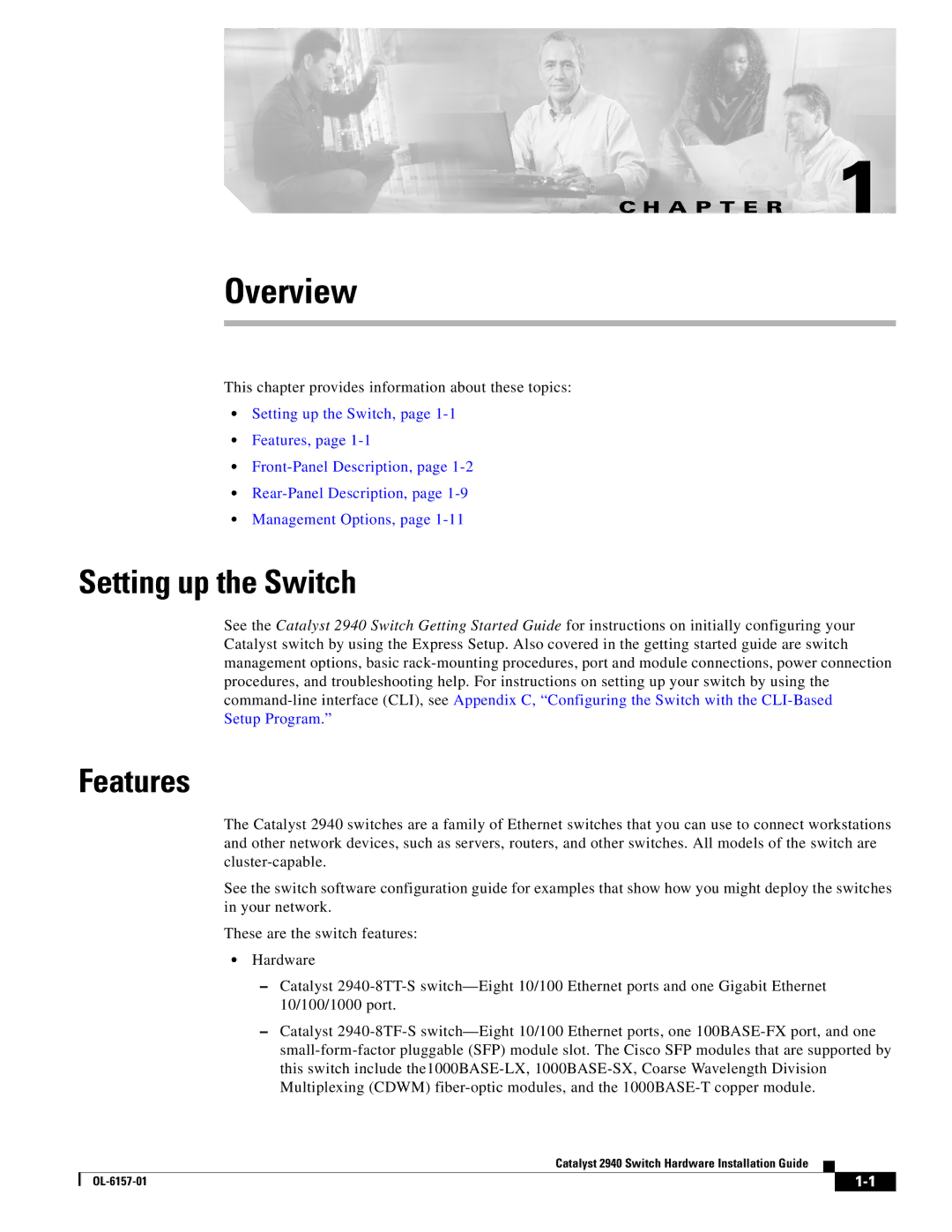 Cisco Systems 2940 manual Setting up the Switch, Features 