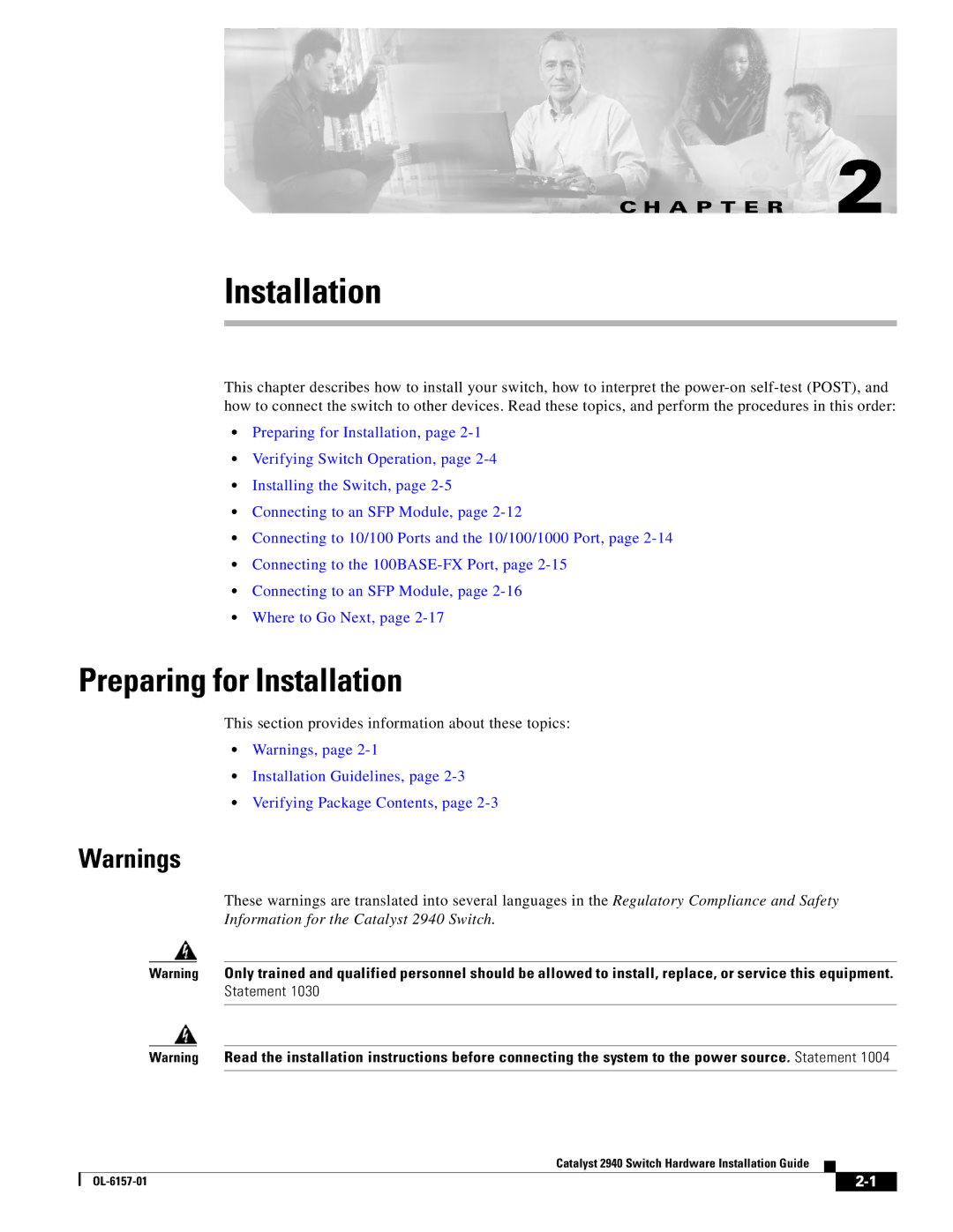 Cisco Systems 2940 manual Preparing for Installation 