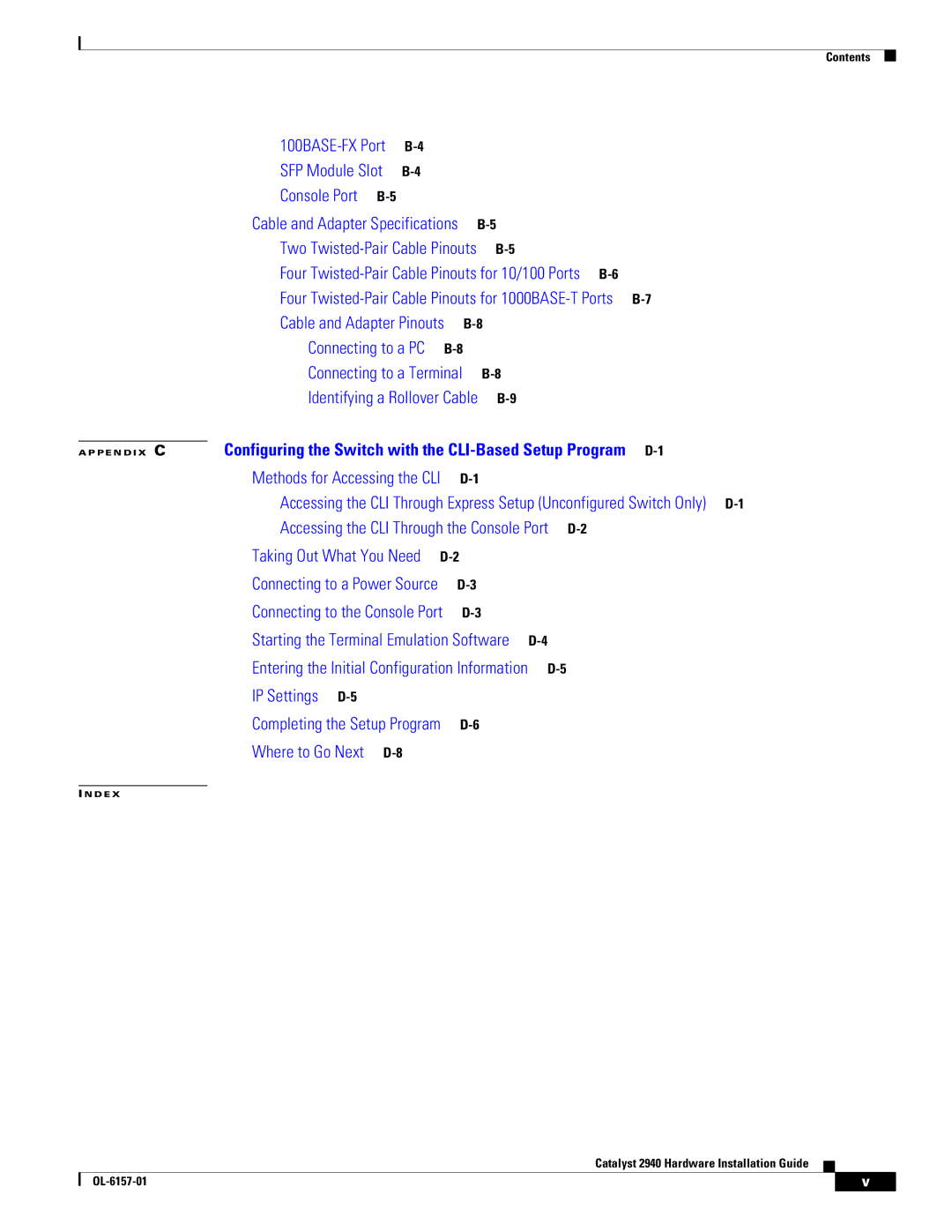 Cisco Systems 2940 manual Accessing the CLI Through the Console Port D-2 