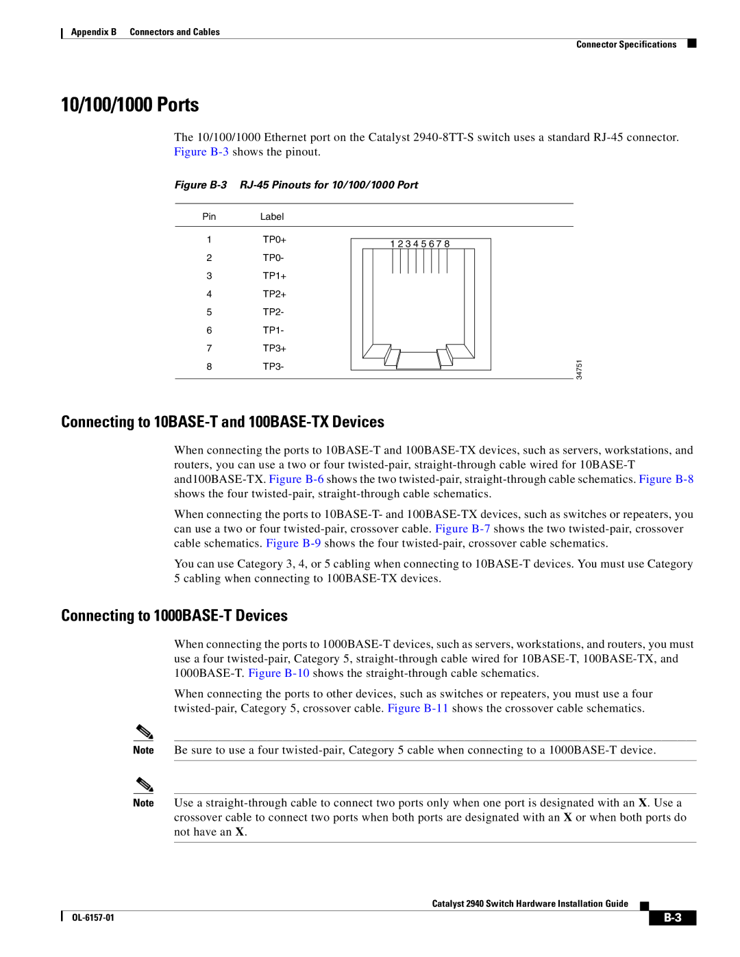 Cisco Systems 2940 manual 10/100/1000 Ports, Connecting to 10BASE-T and 100BASE-TX Devices 