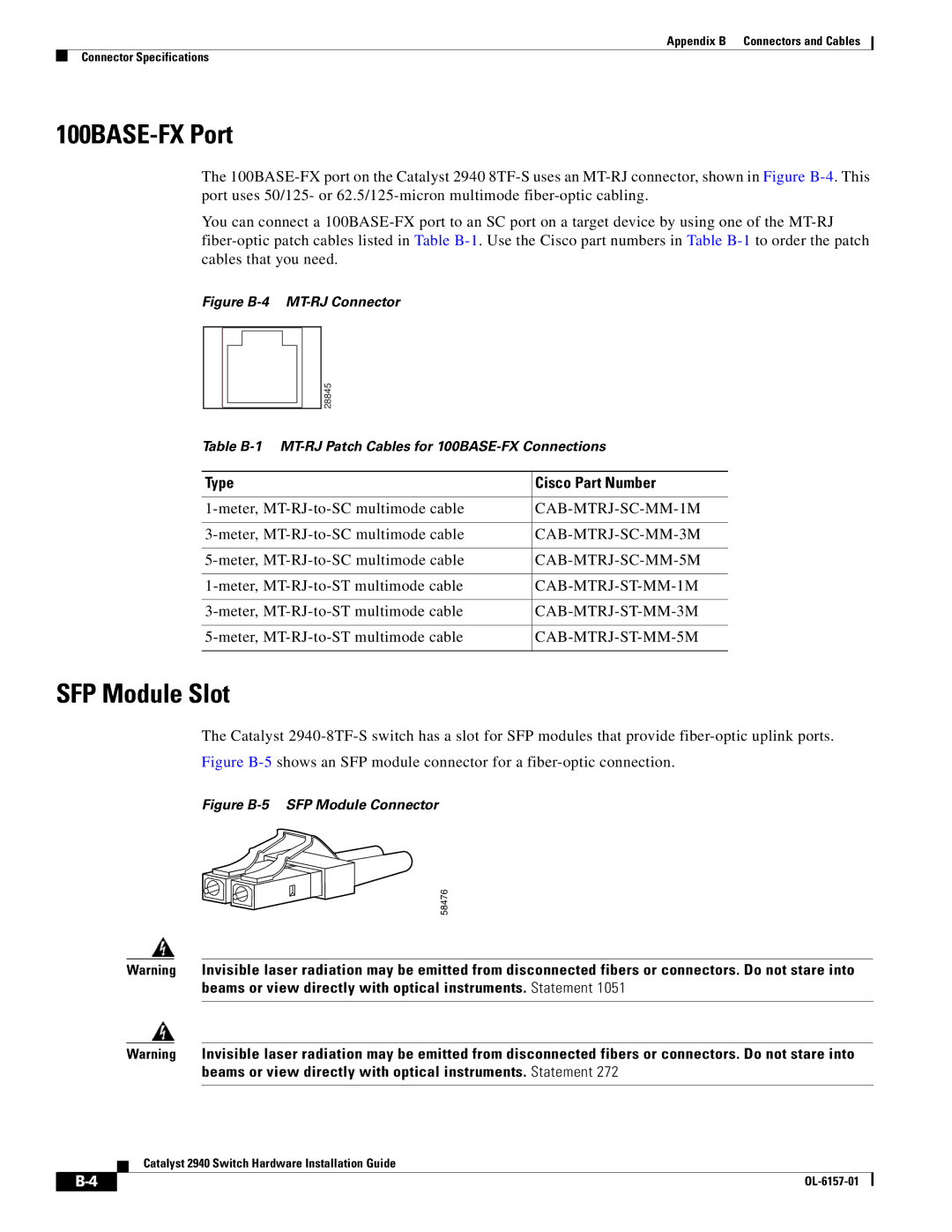 Cisco Systems 2940 manual Figure B-4 MT-RJ Connector 