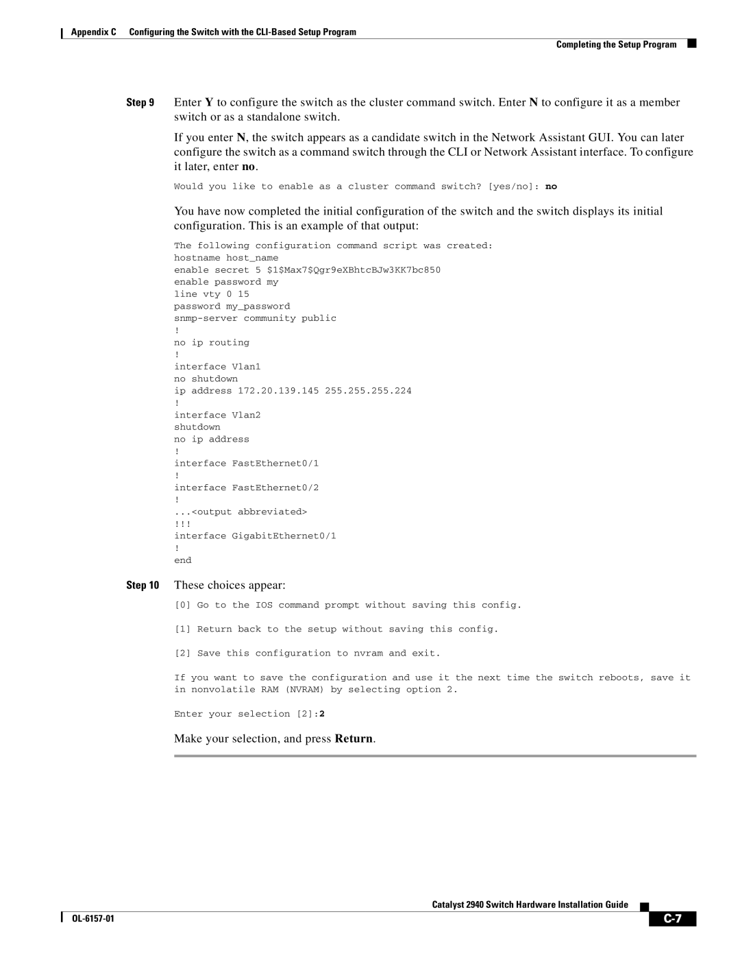 Cisco Systems 2940 manual These choices appear 