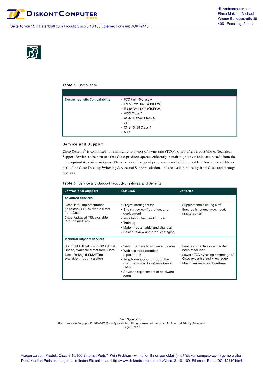 Cisco Systems 2940 warranty Service and Support Products, Features, and Beneﬁts, Service and Support Features Benefits 