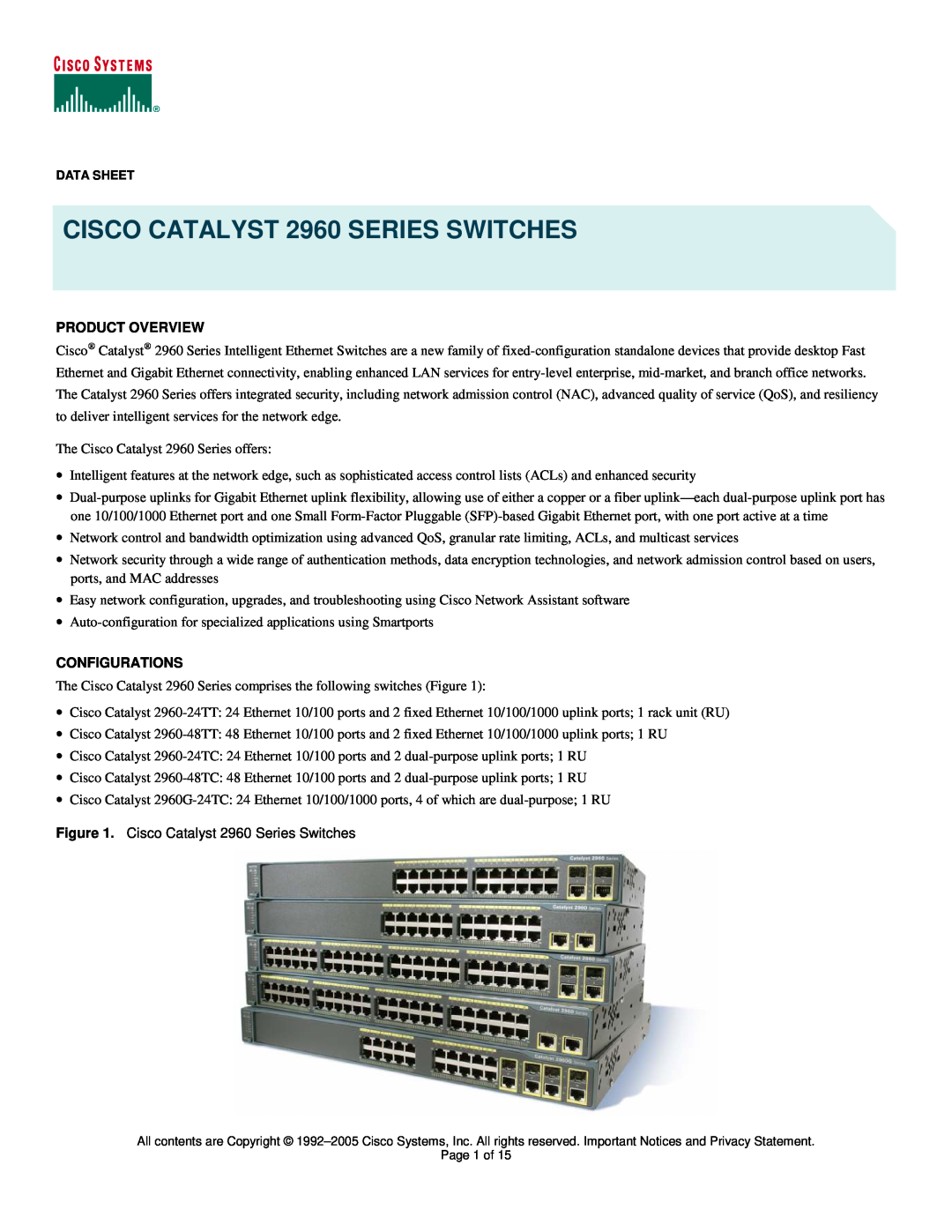 Cisco Systems manual Product Overview, Configurations, CISCO CATALYST 2960 SERIES SWITCHES 