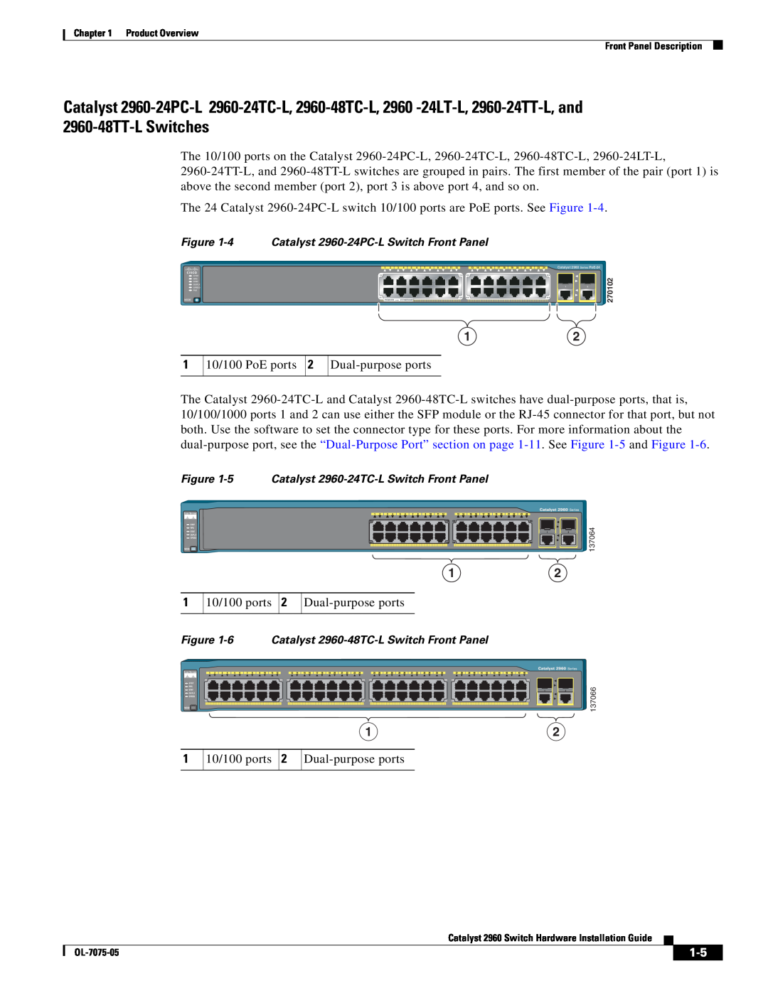 Cisco Systems specifications Catalyst 2960-24PC-L Switch Front Panel, 5 Catalyst 2960-24TC-L Switch Front Panel 