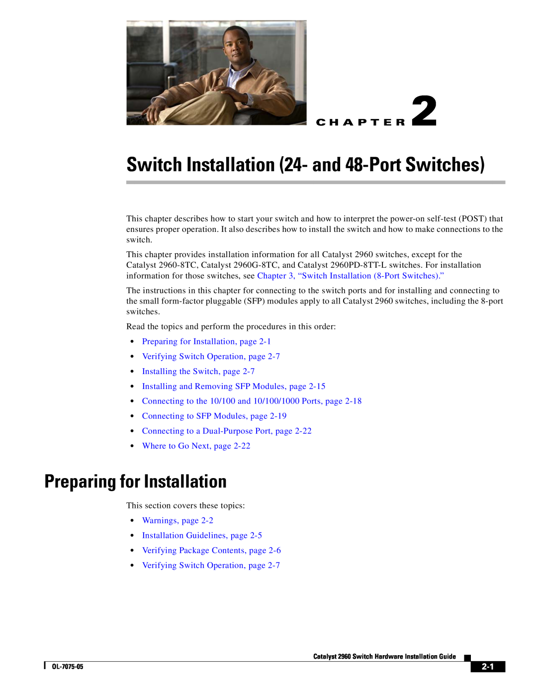 Cisco Systems 2960 specifications Switch Installation 24- and 48-Port Switches, Preparing for Installation, C H A P T E R 