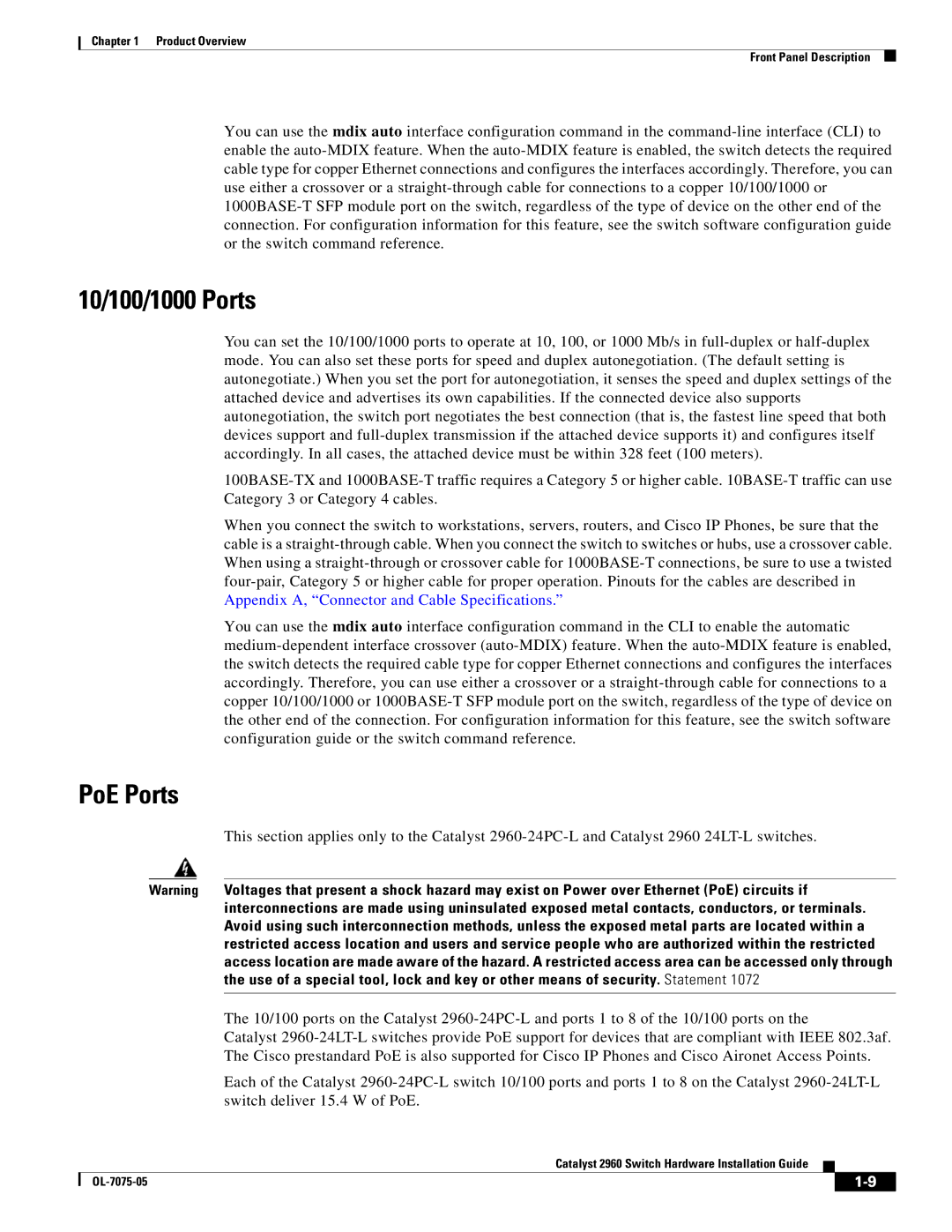 Cisco Systems 2960 specifications 10/100/1000 Ports, PoE Ports 