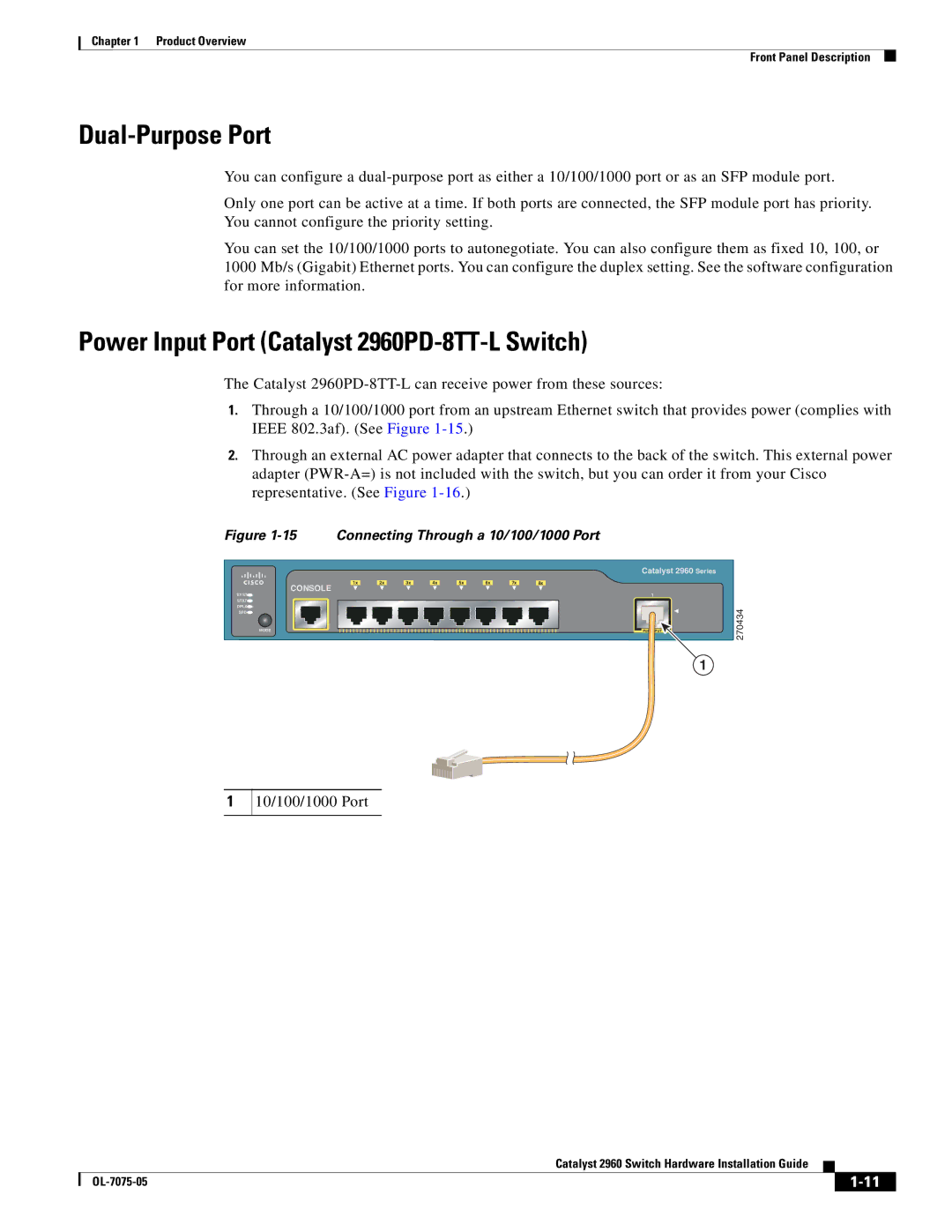 Cisco Systems specifications Dual-Purpose Port, Power Input Port Catalyst 2960PD-8TT-L Switch, 10/100/1000 Port 