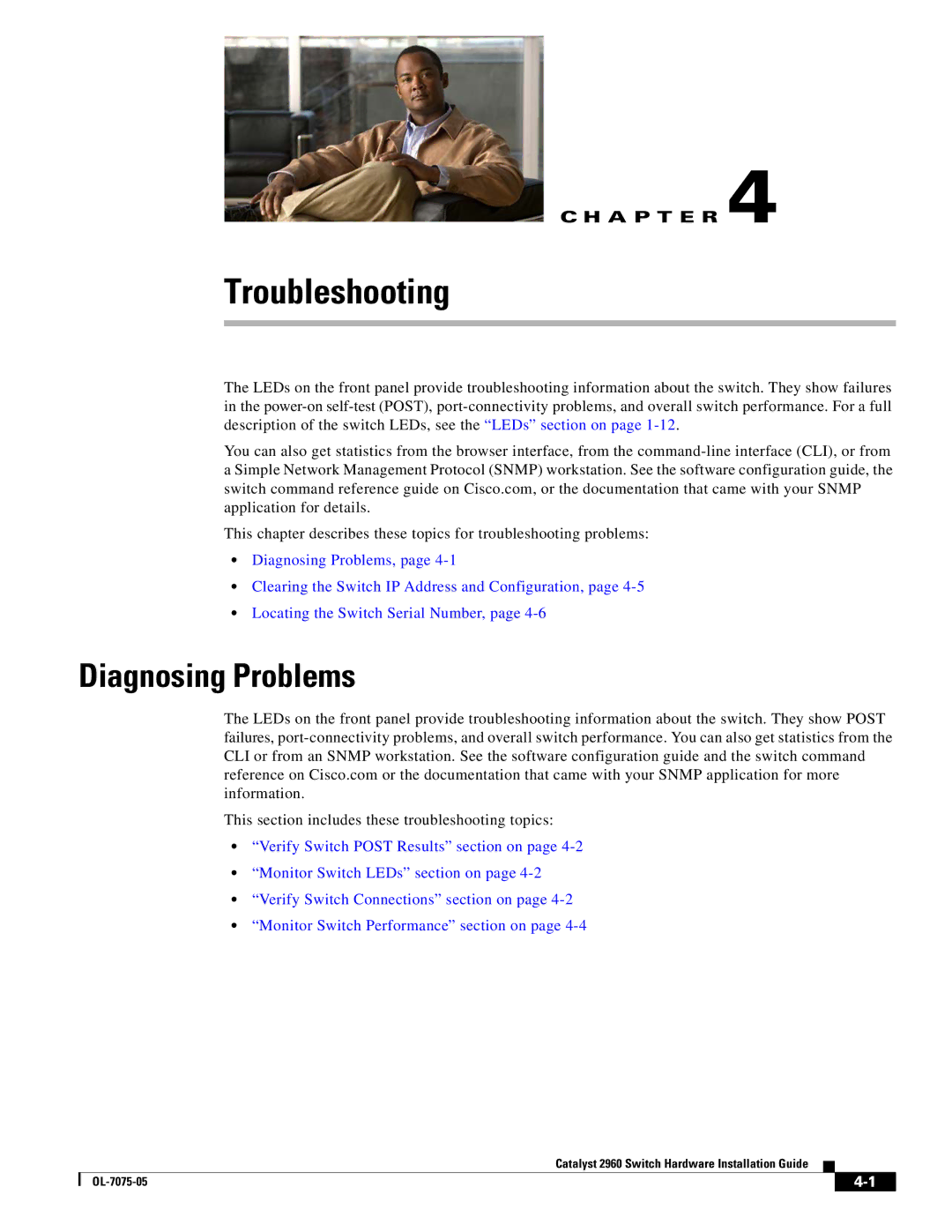 Cisco Systems 2960 specifications Diagnosing Problems, This section includes these troubleshooting topics 