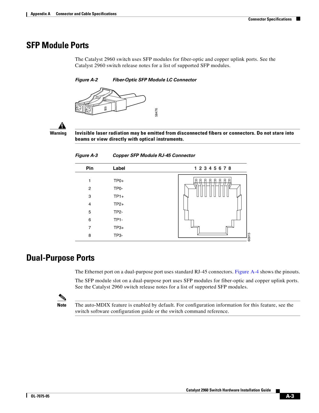 Cisco Systems 2960 specifications SFP Module Ports, Dual-Purpose Ports 