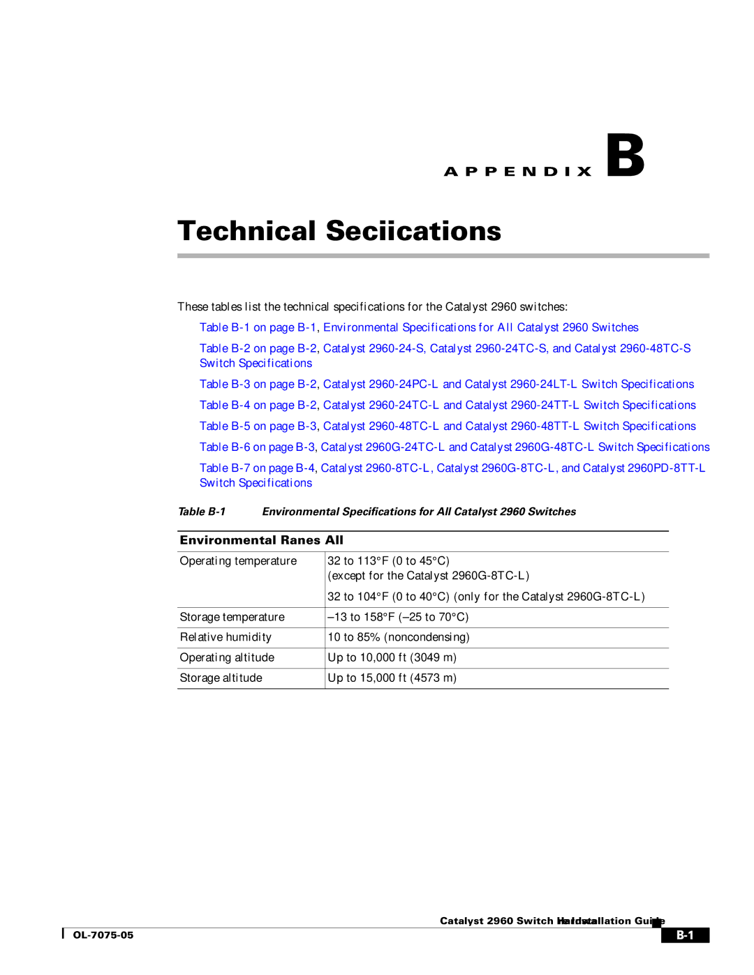 Cisco Systems 2960 specifications Technical Specifications 