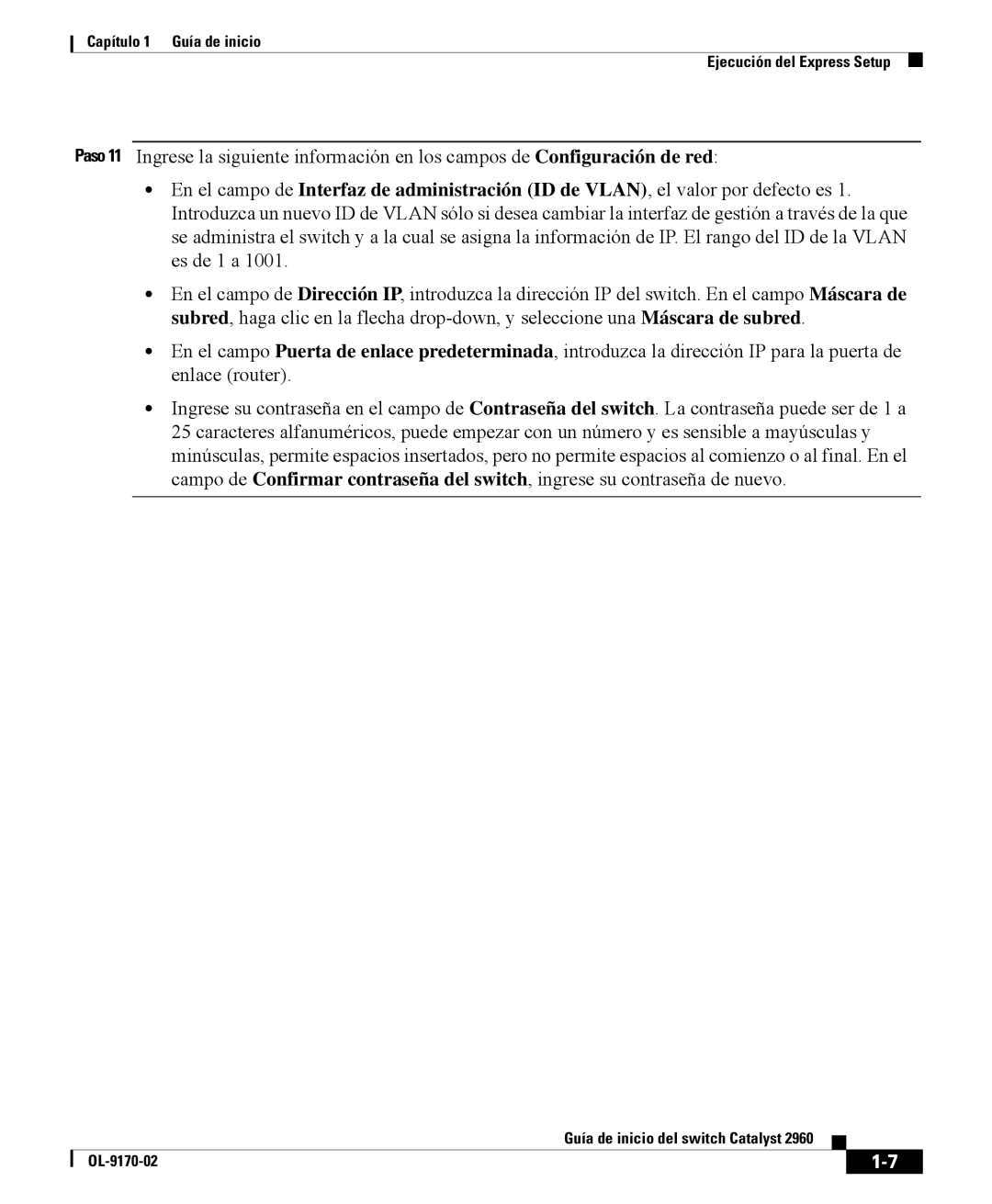 Cisco Systems 2960 manual Capítulo 1 Guía de inicio Ejecución del Express Setup 