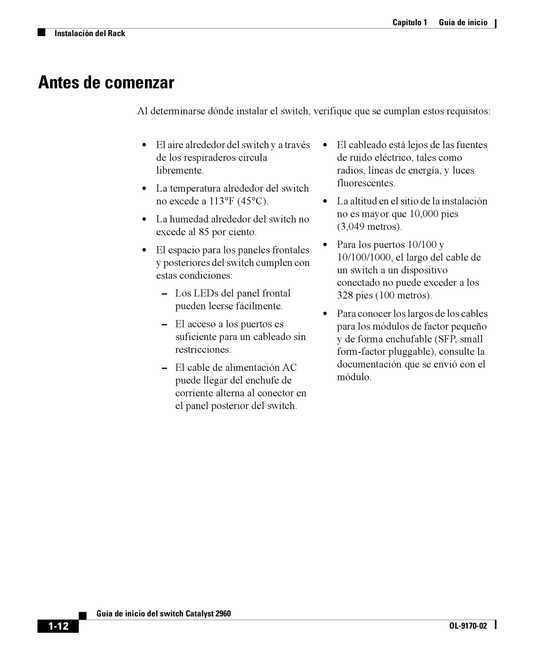 Cisco Systems 2960 manual Antes de comenzar 