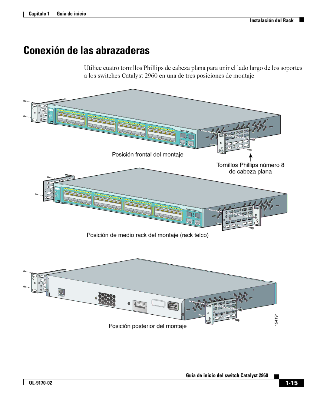 Cisco Systems 2960 manual Conexión de las abrazaderas 