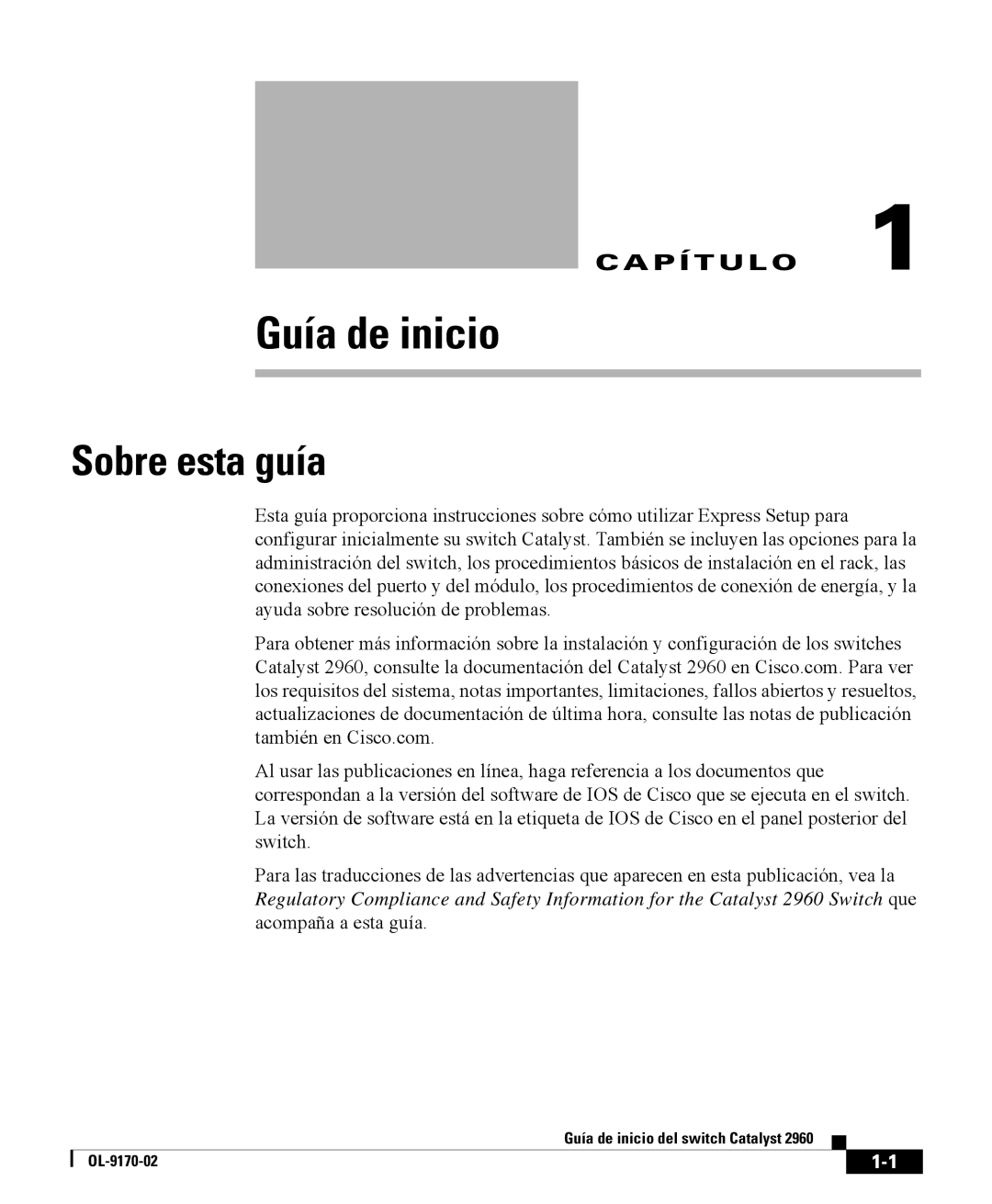 Cisco Systems 2960 manual Guía de inicio, Sobre esta guía 