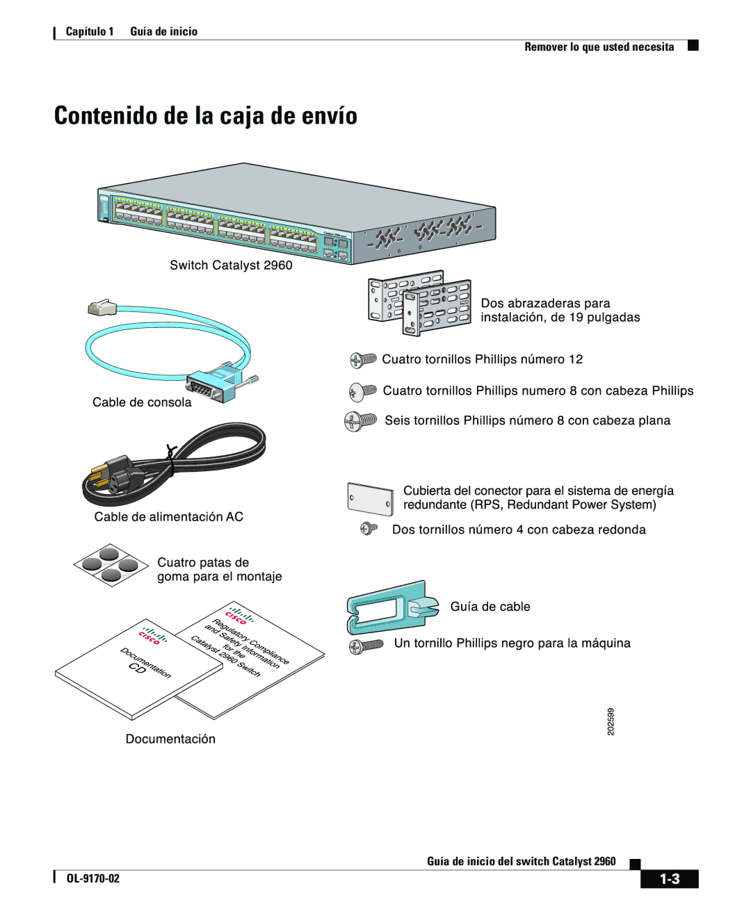 Cisco Systems 2960 manual Contenido de la caja de envío 