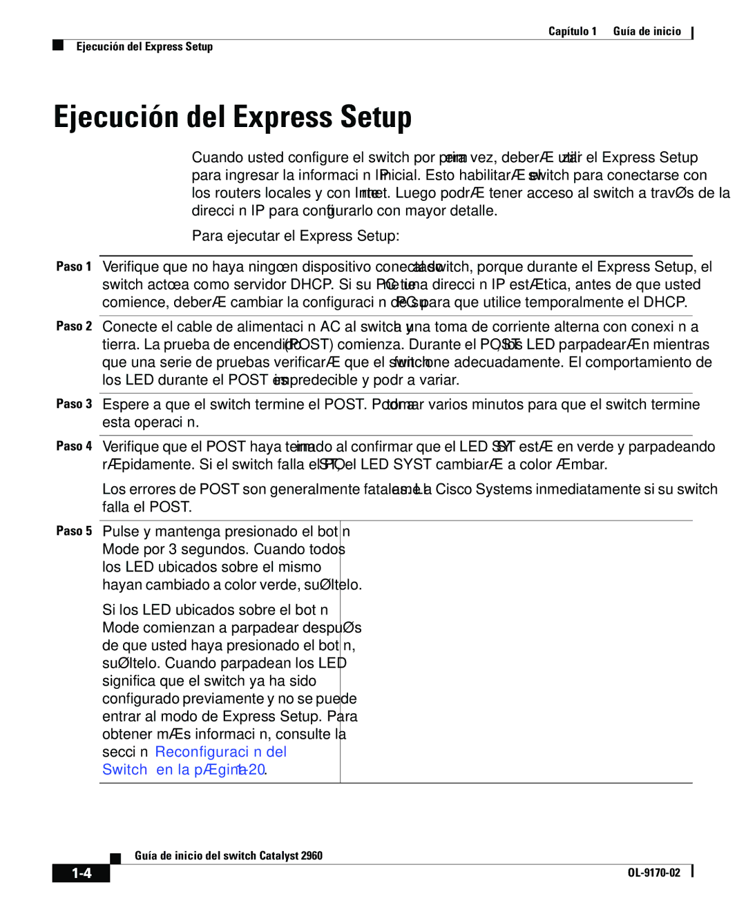 Cisco Systems 2960 manual Ejecución del Express Setup 