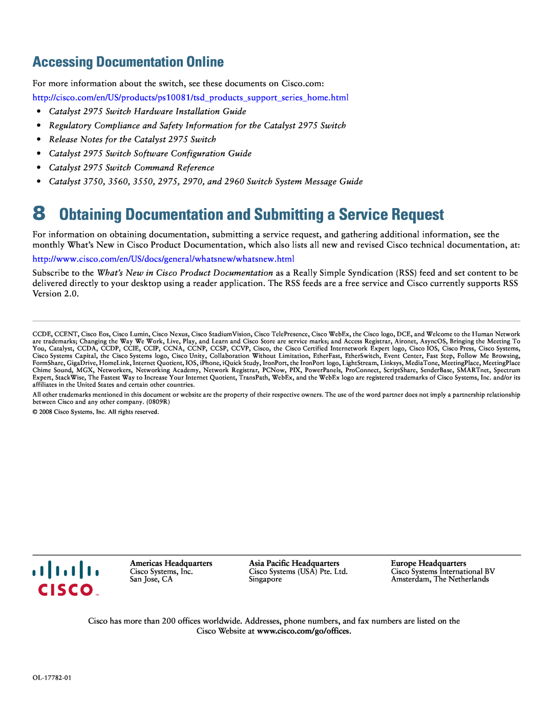 Cisco Systems 2975 manual Obtaining Documentation and Submitting a Service Request, Accessing Documentation Online 