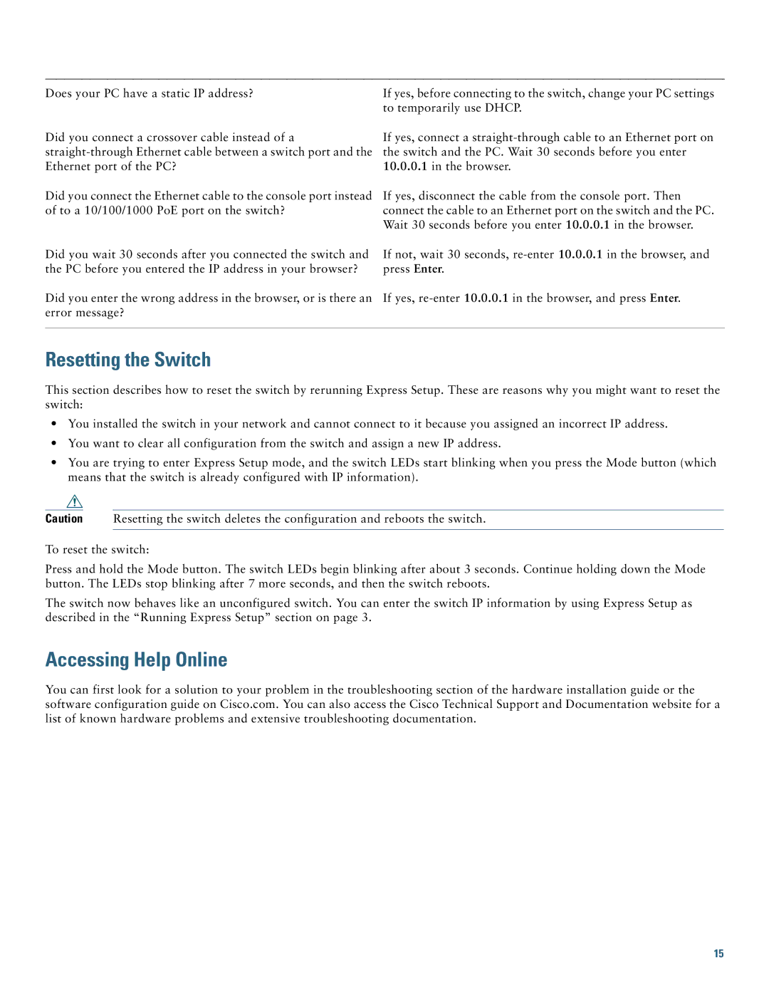 Cisco Systems 2975 manual Resetting the Switch, Accessing Help Online 