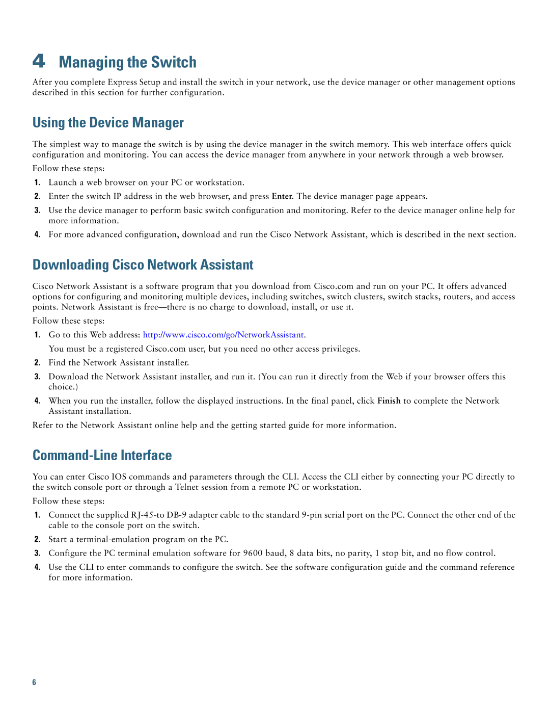 Cisco Systems 2975 manual Managing the Switch, Using the Device Manager, Downloading Cisco Network Assistant 