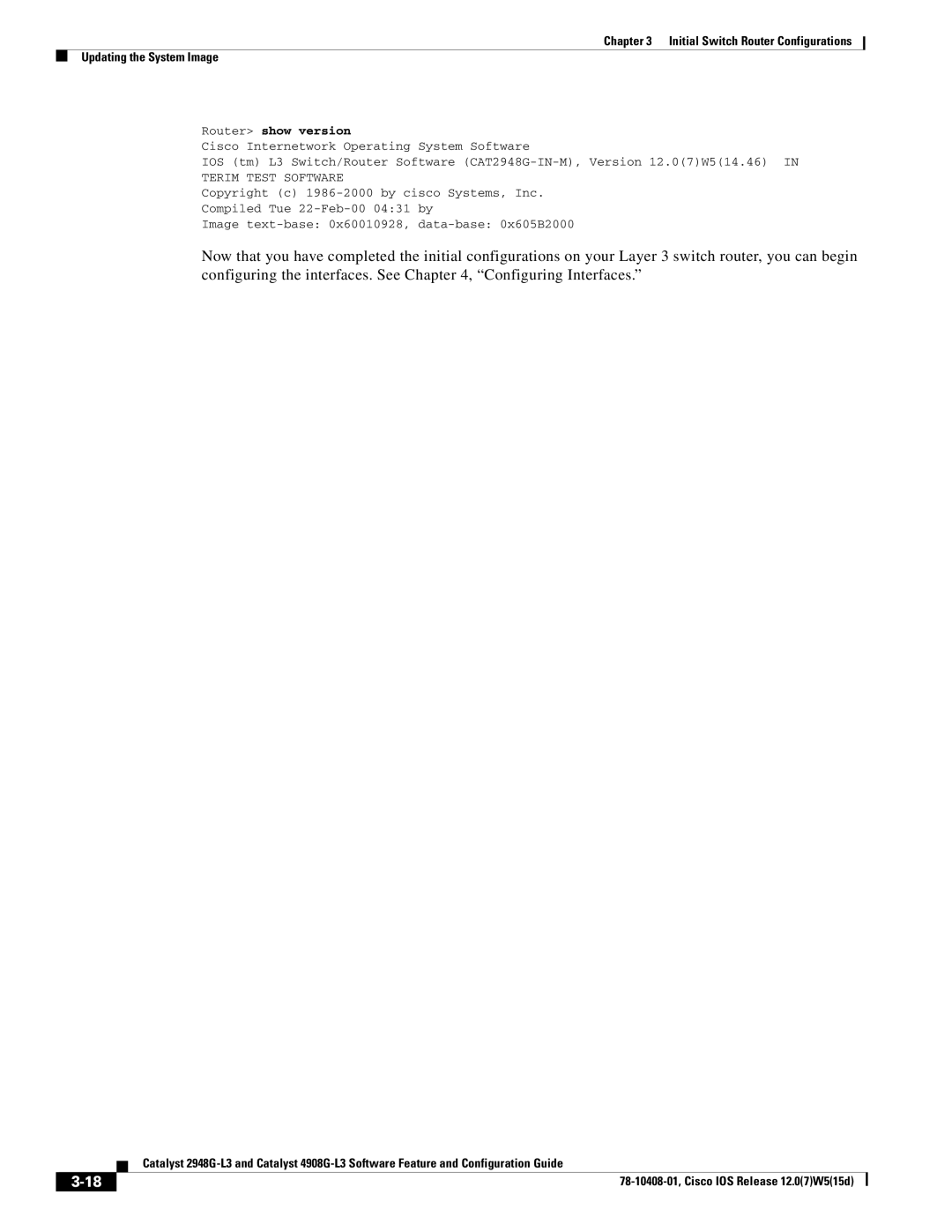 Cisco Systems 3 manual Router show version, Terim Test Software 