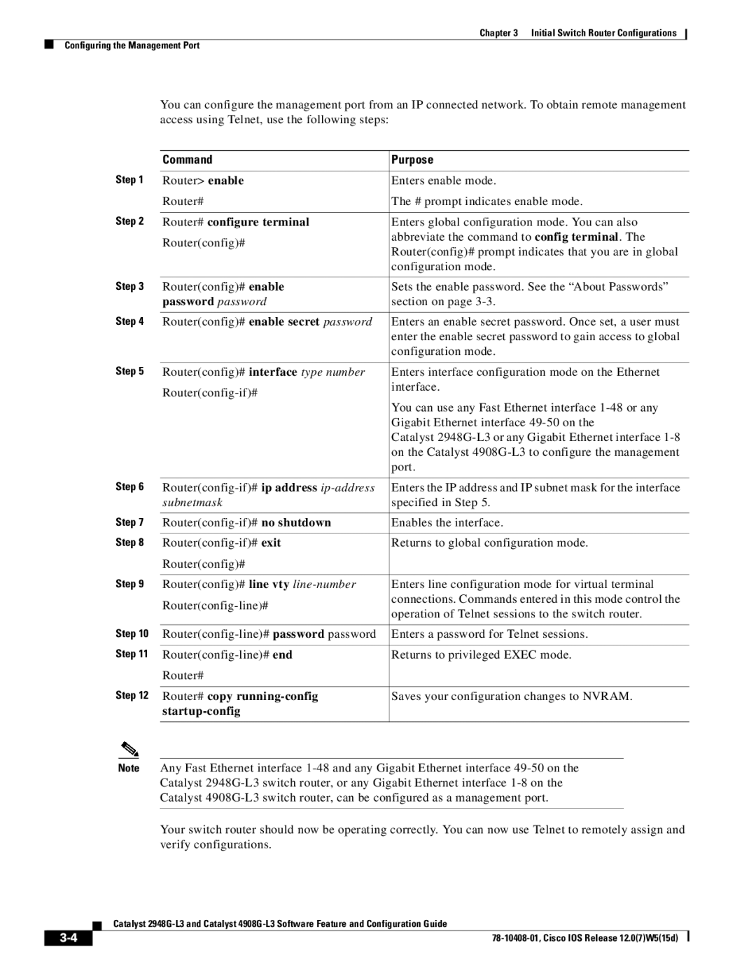 Cisco Systems 3 manual Router# configure terminal, Password password, Router# copy running-config, Startup-config 