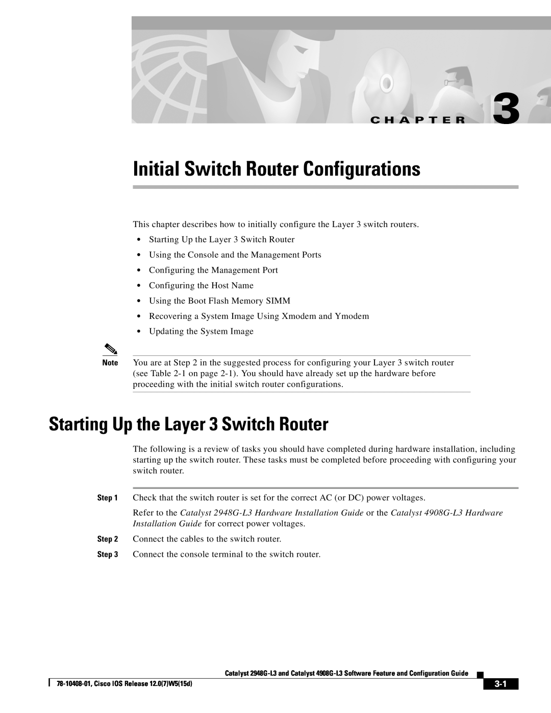 Cisco Systems manual Starting Up the Layer 3 Switch Router, Initial Switch Router Configurations, C H A P T E R 