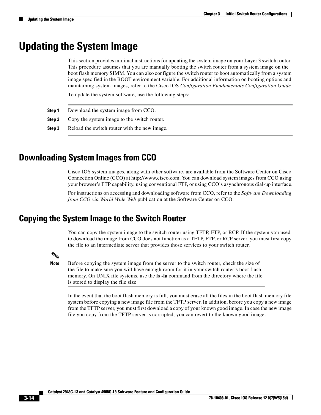 Cisco Systems manual Updating the System Image, Downloading System Images from CCO, 3-14 