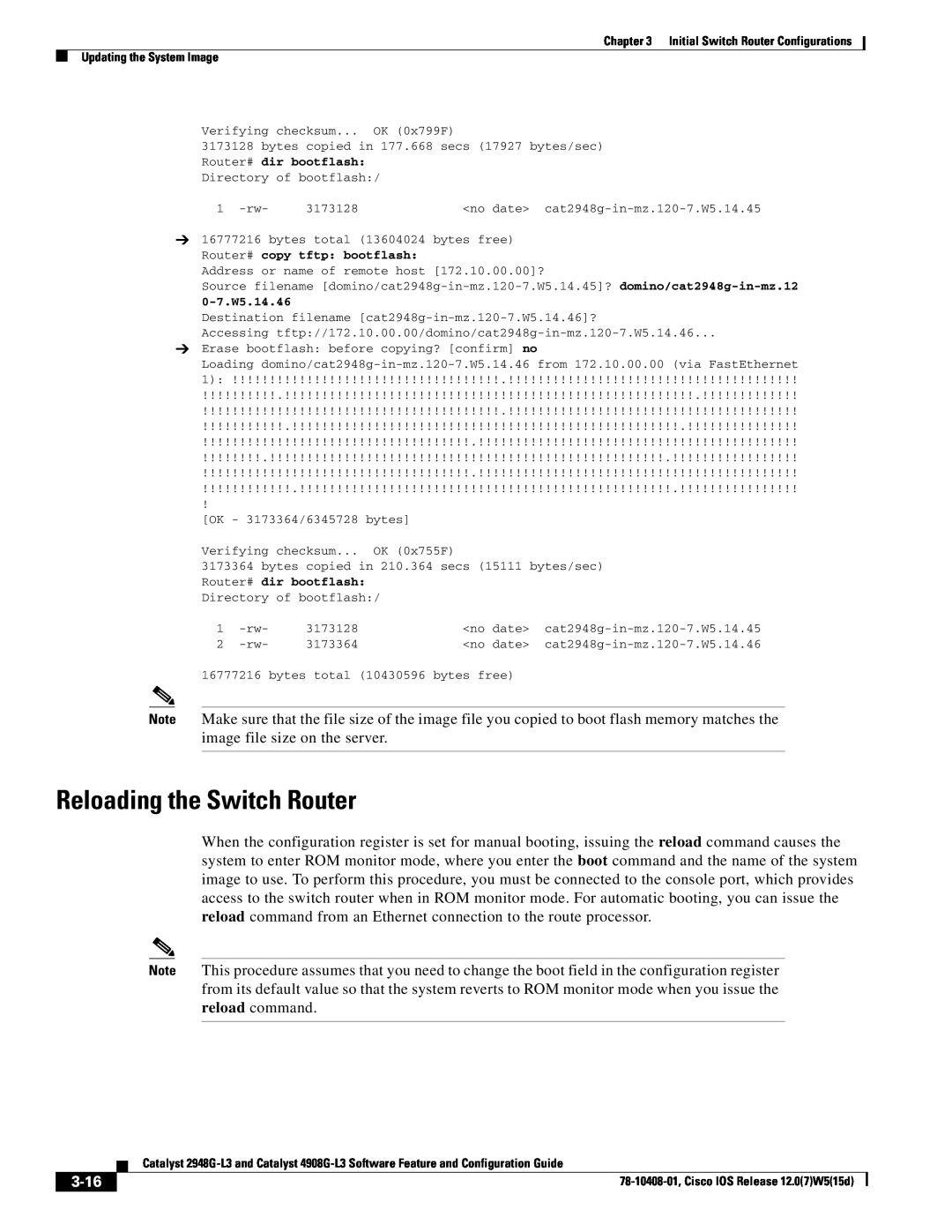 Cisco Systems manual Reloading the Switch Router, 3-16 