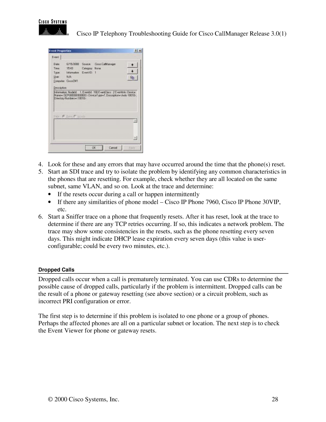Cisco Systems 30 VIP manual Dropped Calls 