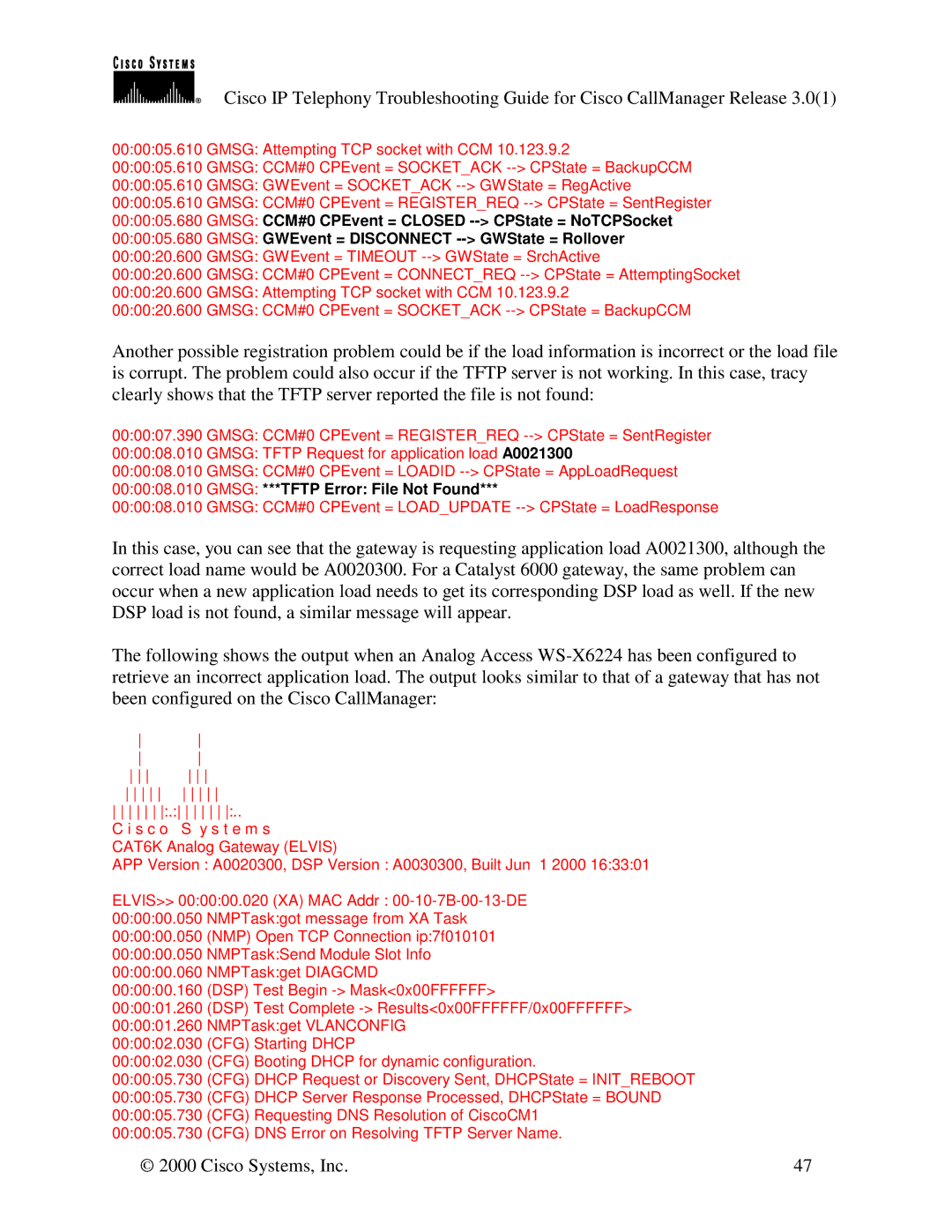 Cisco Systems 30 VIP manual Gmsg ***TFTP Error File Not Found 