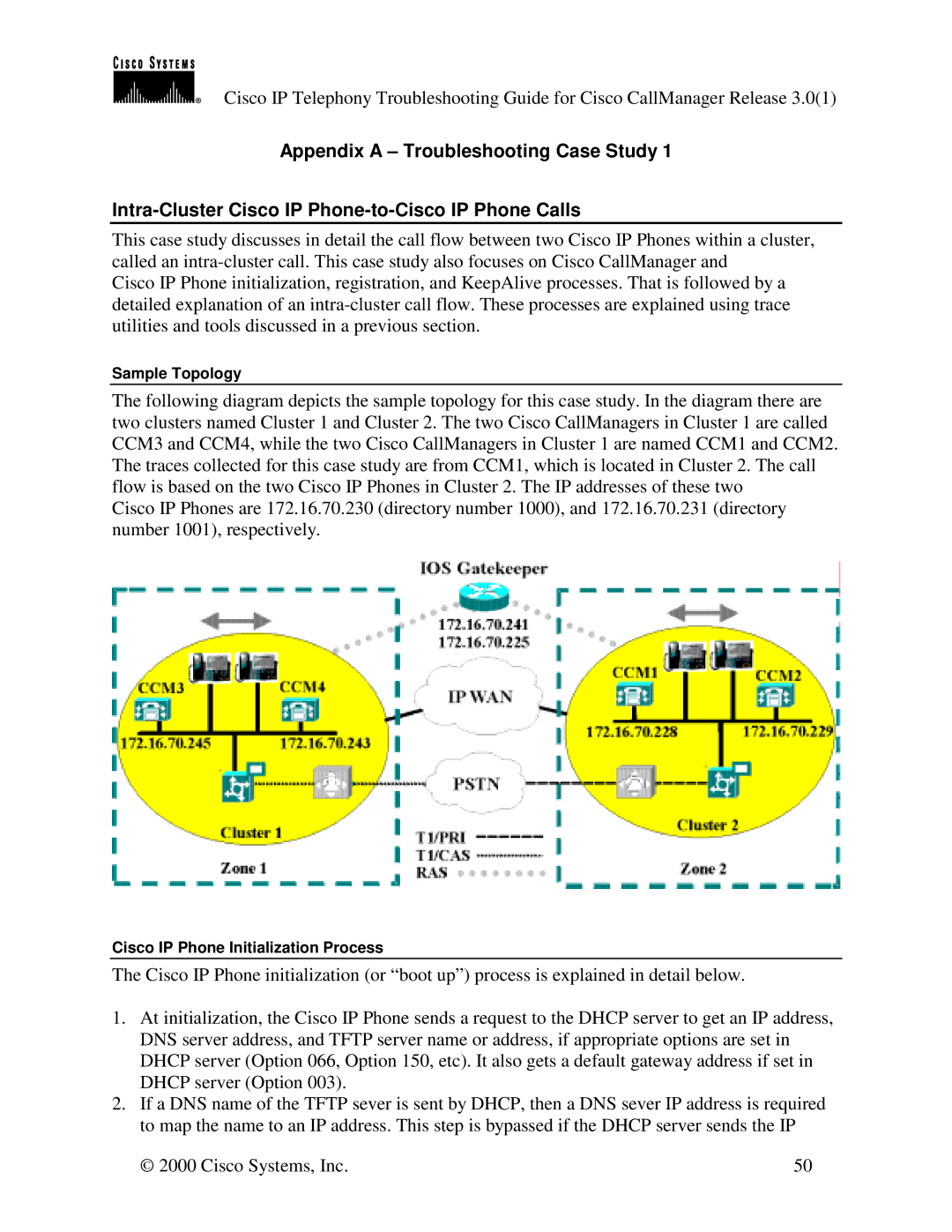 Cisco Systems 30 VIP manual Sample Topology, Cisco IP Phone Initialization Process 