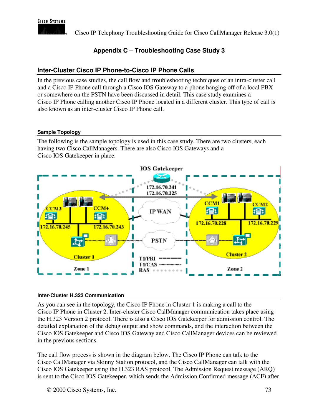 Cisco Systems 30 VIP manual Sample Topology, Inter-Cluster H.323 Communication 